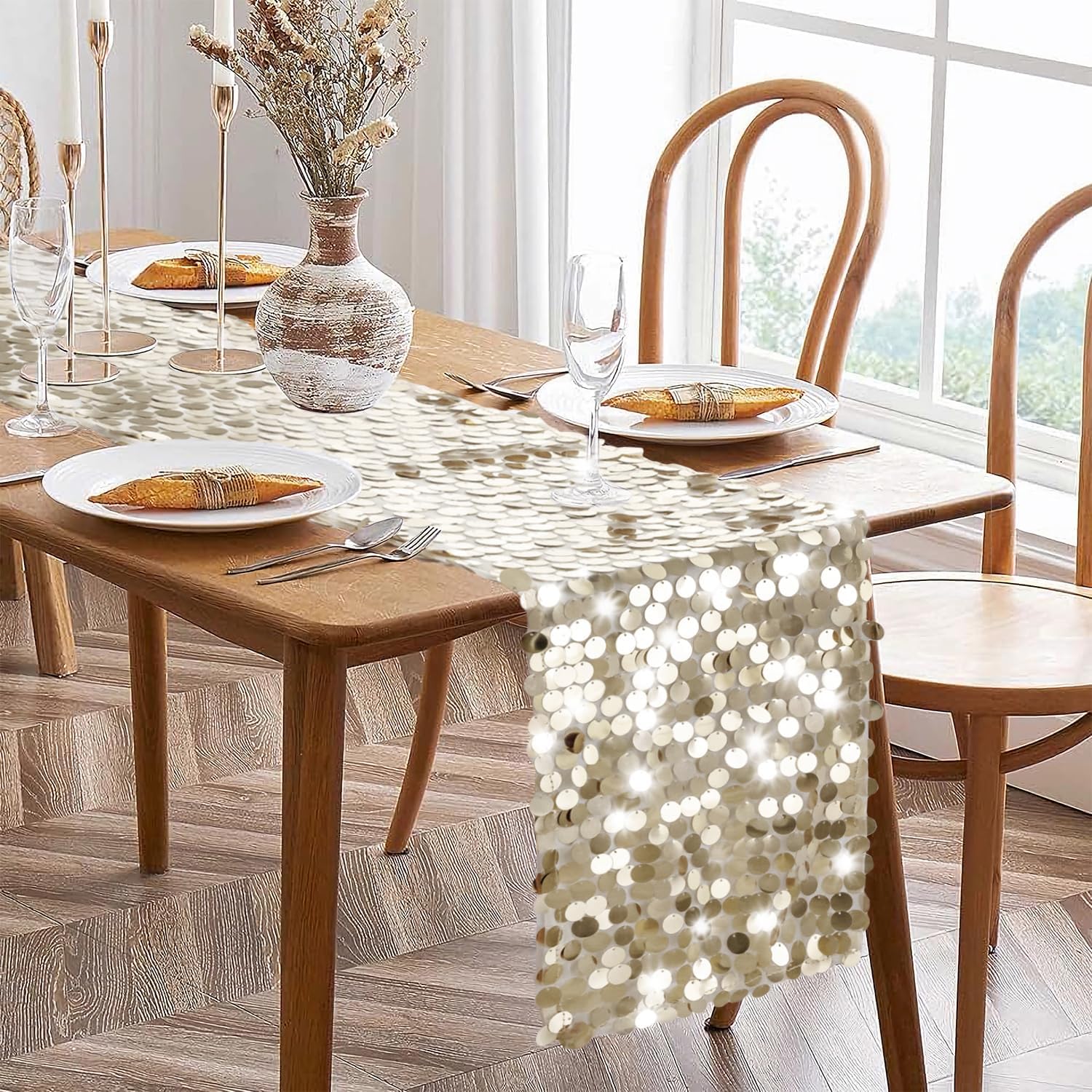 Champagne Sequin Table Runner 12x108 Inches