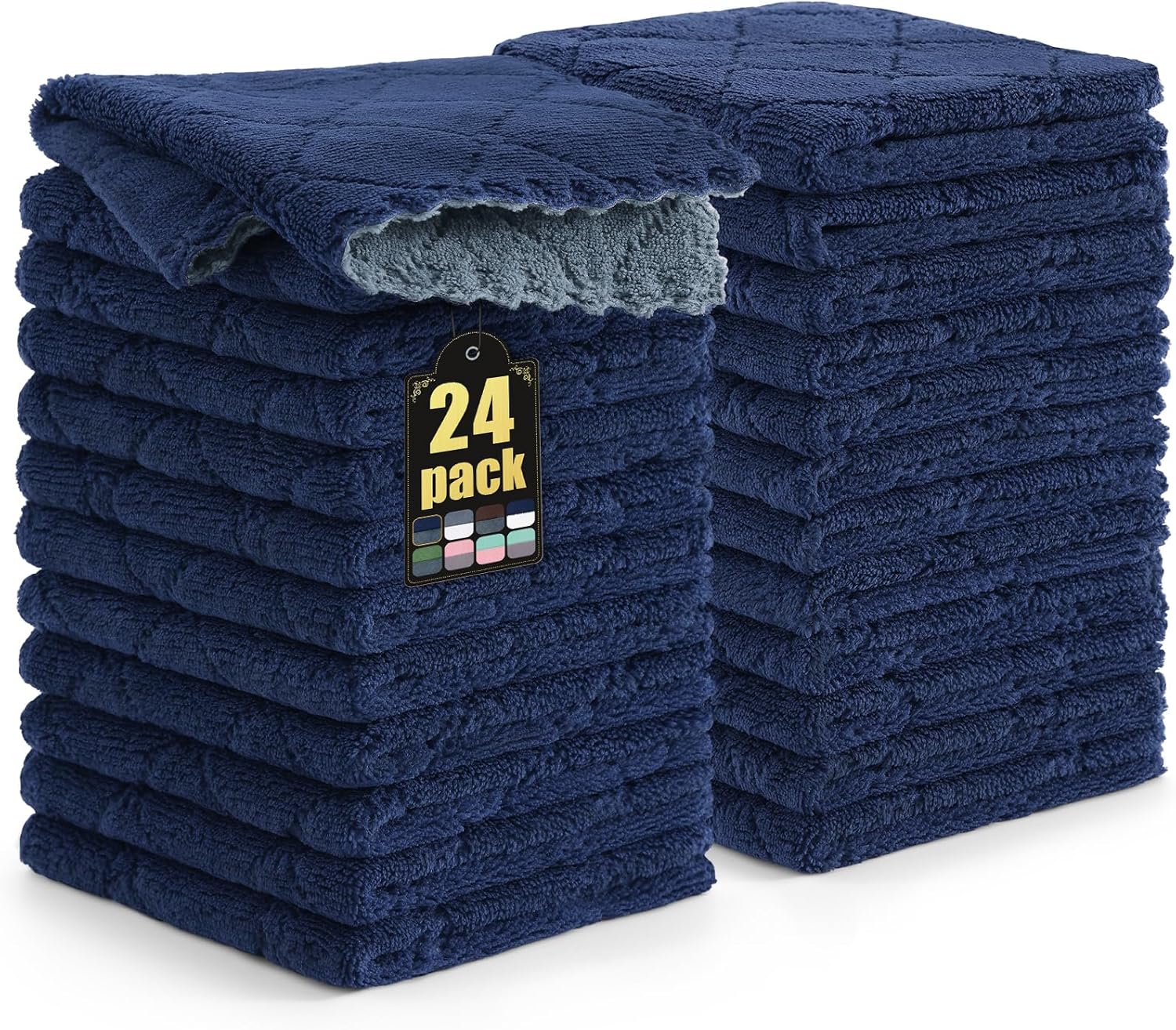 Mordimy 24 Pack Dish Towels 10x10 Dark Grey Navy Blue