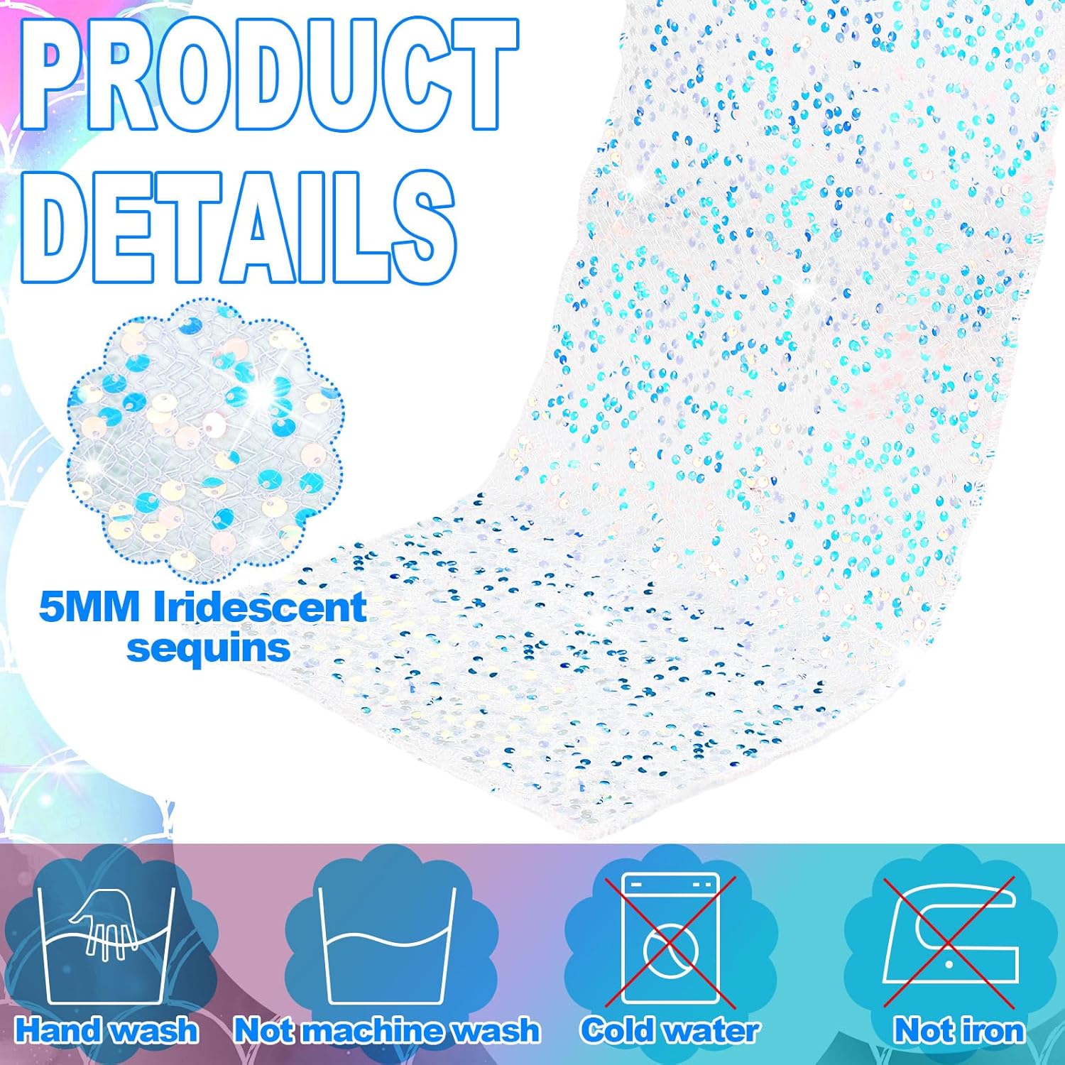6 Pcs Iridescent Sequin Table Runner White 12x72 Inch Mermaid Wedding Cover