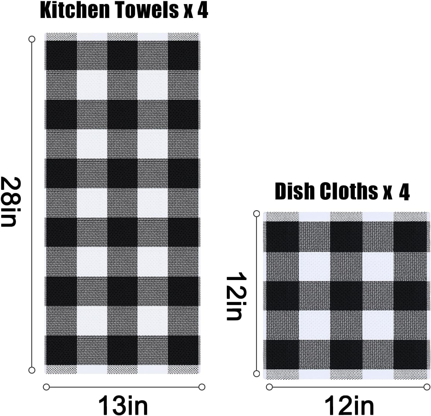 Homaxy Check Plaid Dish Cloths and Towels Set of 8