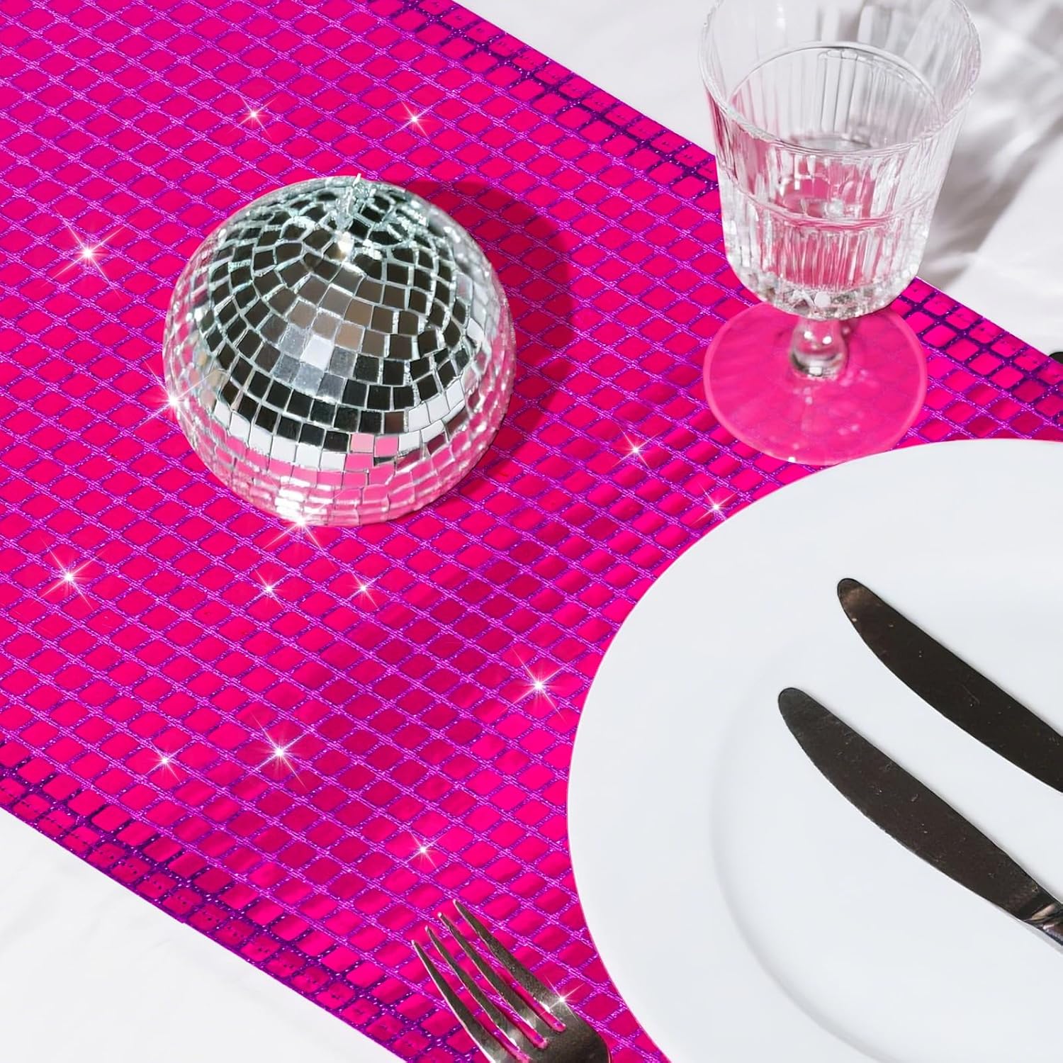 SquarePie Hot Pink Sequin Table Runner 12x108 Inches 2 Pack