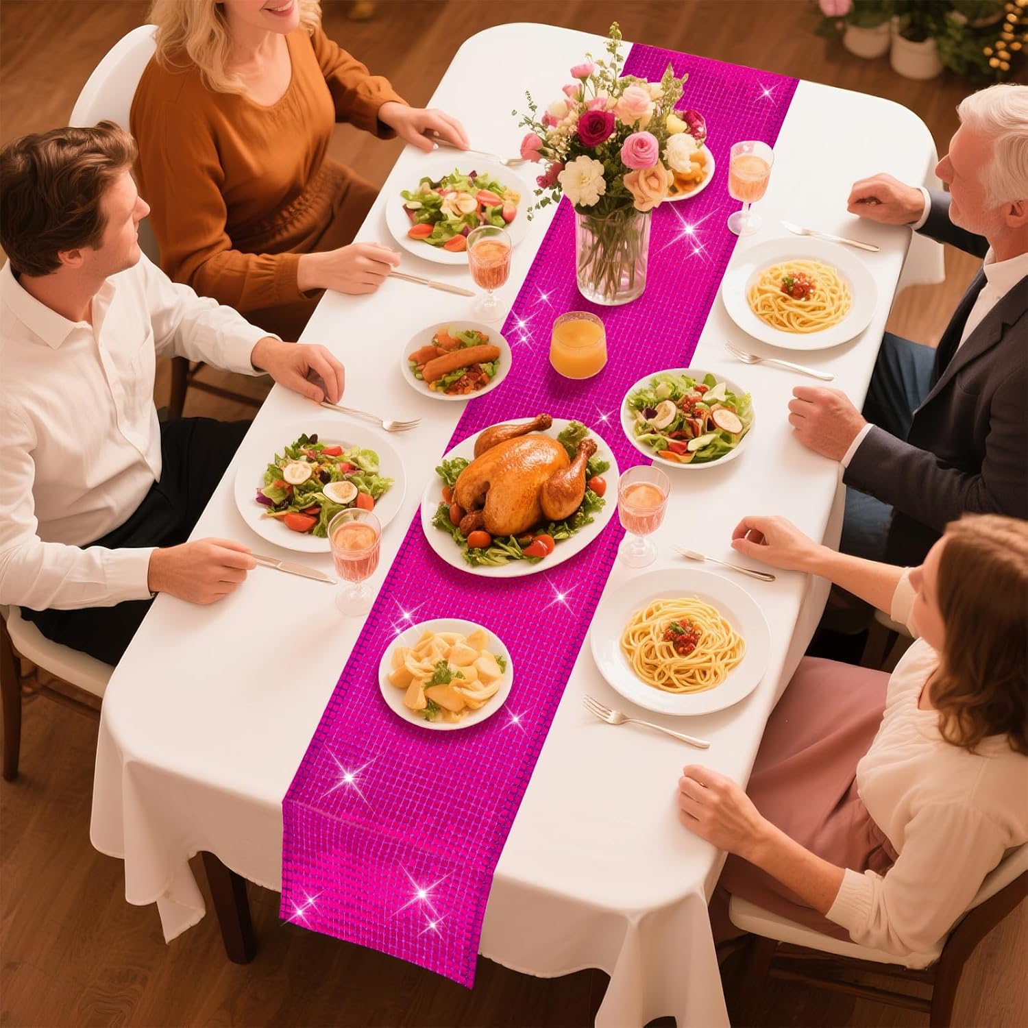 SquarePie Hot Pink Sequin Table Runner 12x108 Inches 2 Pack
