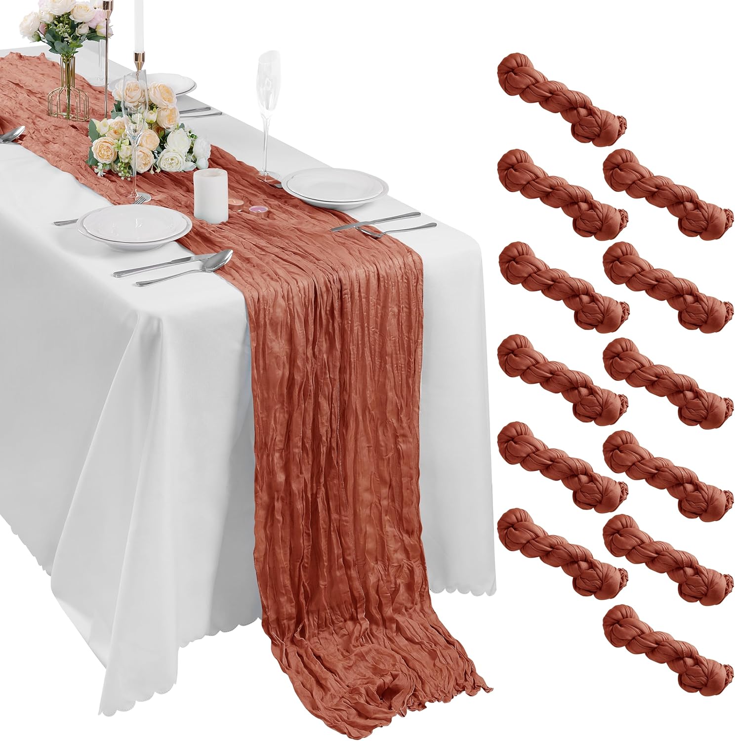 Bailarina 12 Pack Terracotta Cheesecloth Table Runner 17x108 Inch