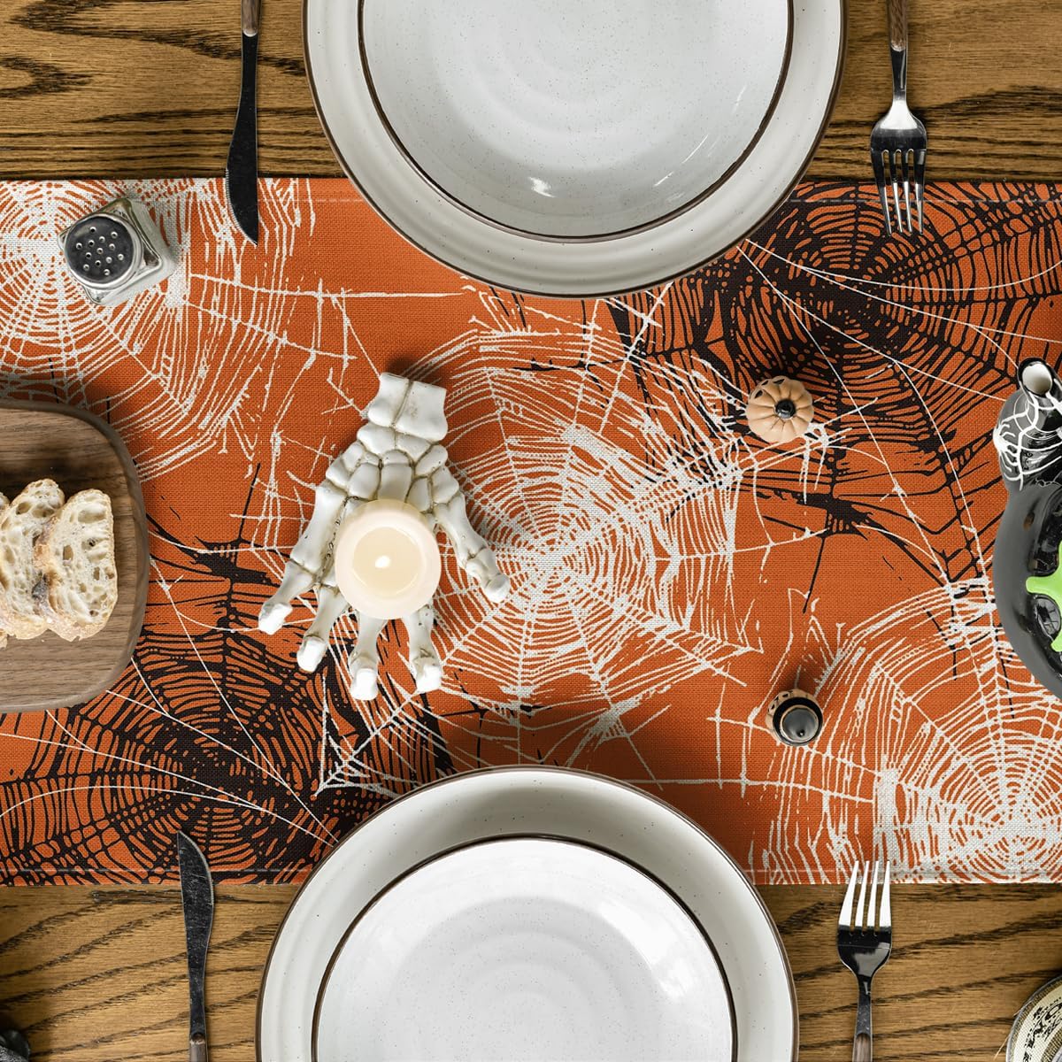 Artoid Mode Spider Web Orange Halloween Table Runner 13x72 Inch
