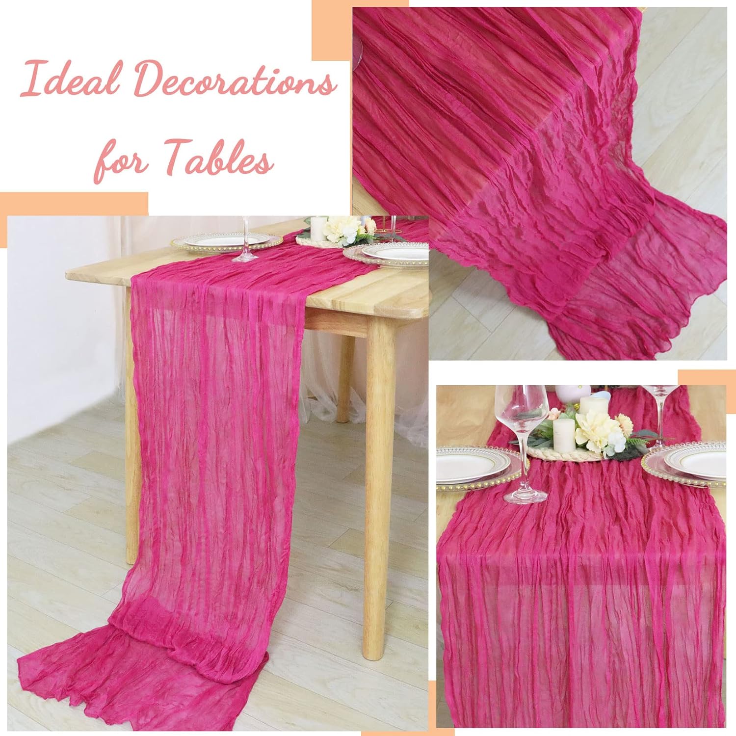 FUHSY Hot Pink Cheesecloth Table Runner 10 Pack