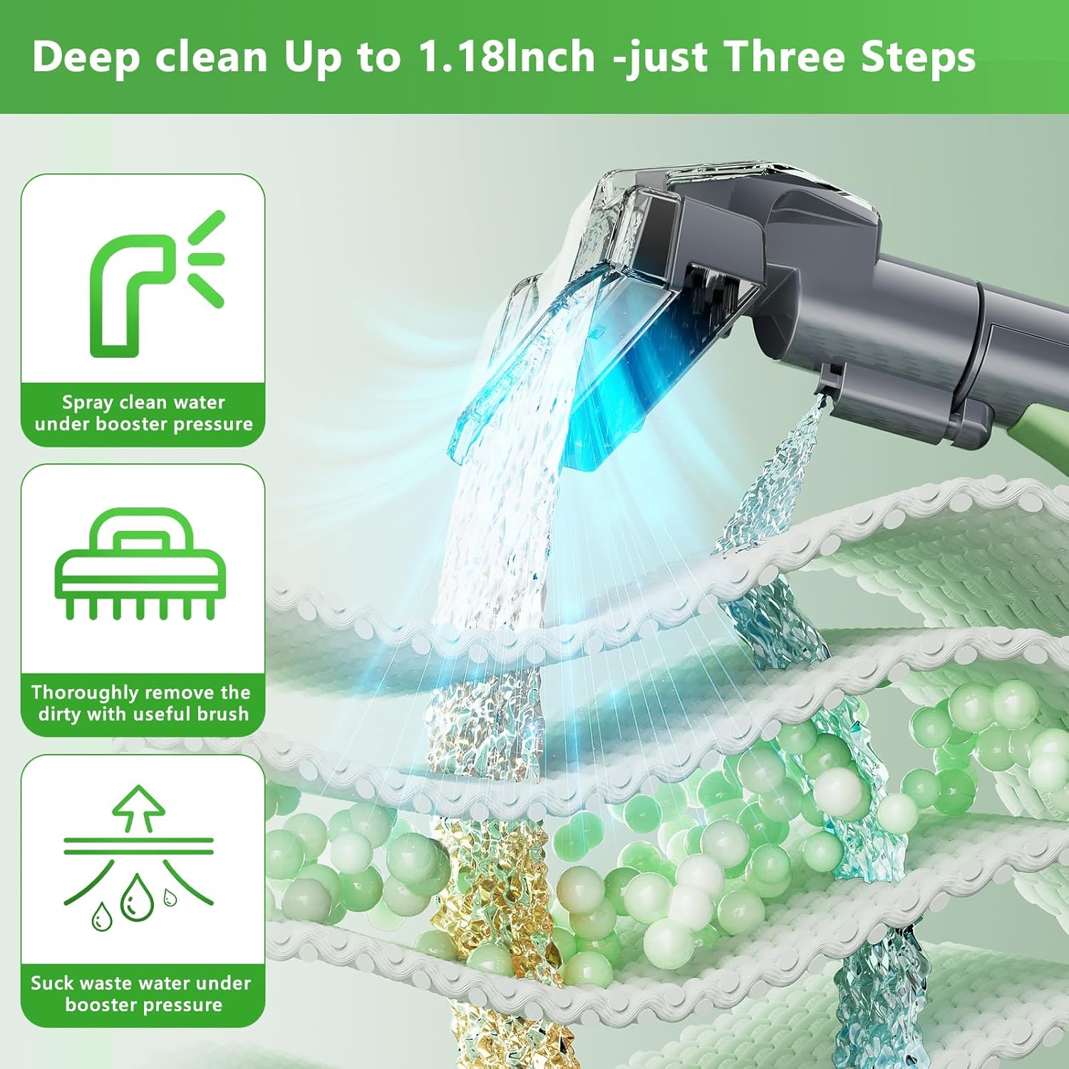 Carpet Cleaner Machine with 18Kpa Suction and 500W Power