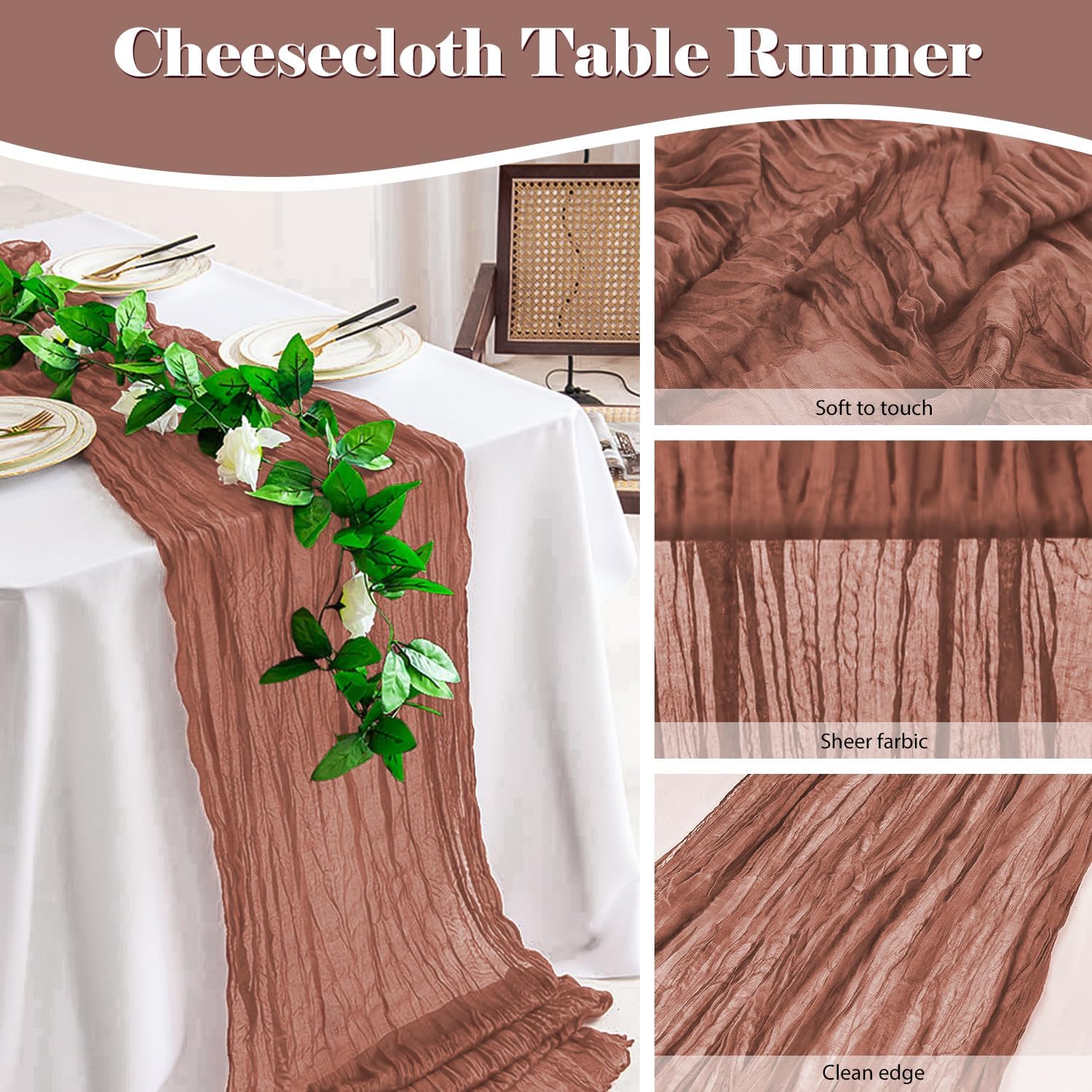 6 Pack Dusty Pink Cheesecloth Table Runners 10 Ft