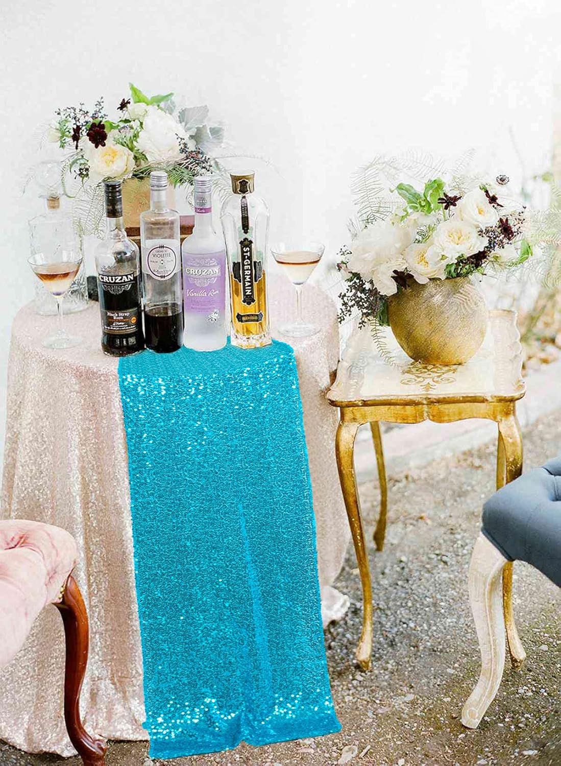 ShiDianYi Turquoise Sequin Table Runners 5 Pack
