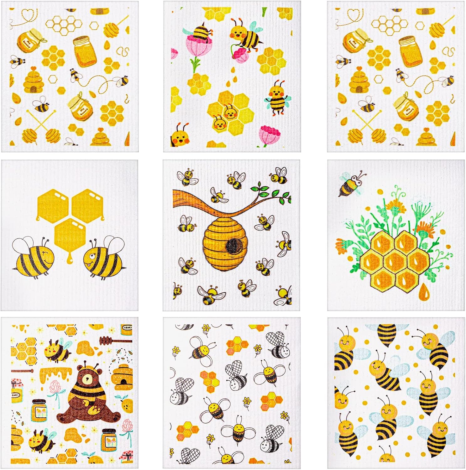 Newwiee 9 Pcs Bee Dish Cloths for Kitchen Cleaning