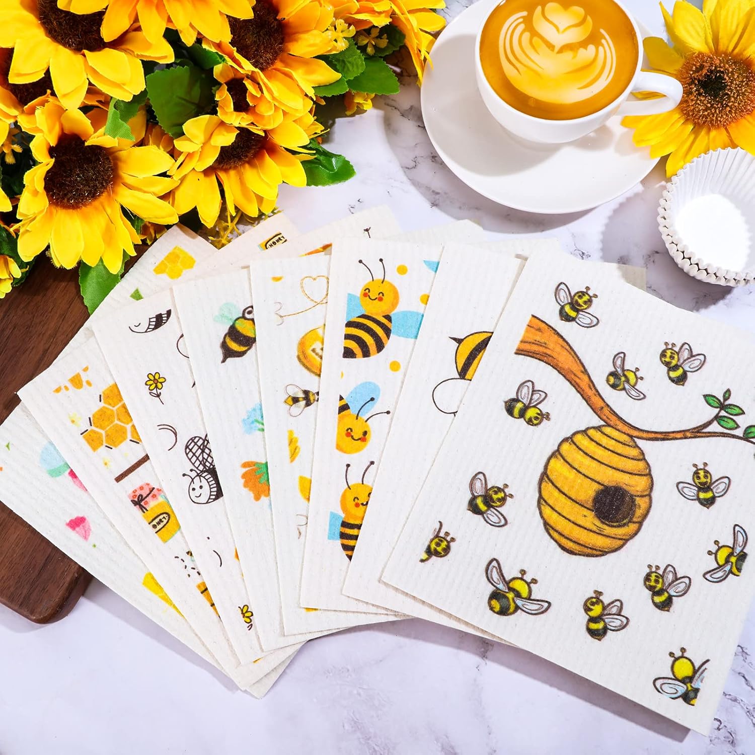 Newwiee 9 Pcs Bee Dish Cloths for Kitchen Cleaning