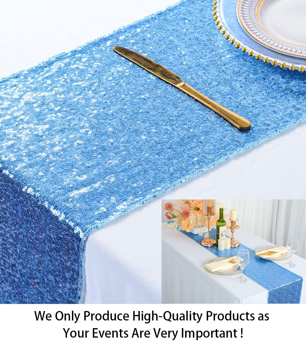 ShiDianYi Baby Blue Sequin Table Runner 12x72 Inch for Baby Shower