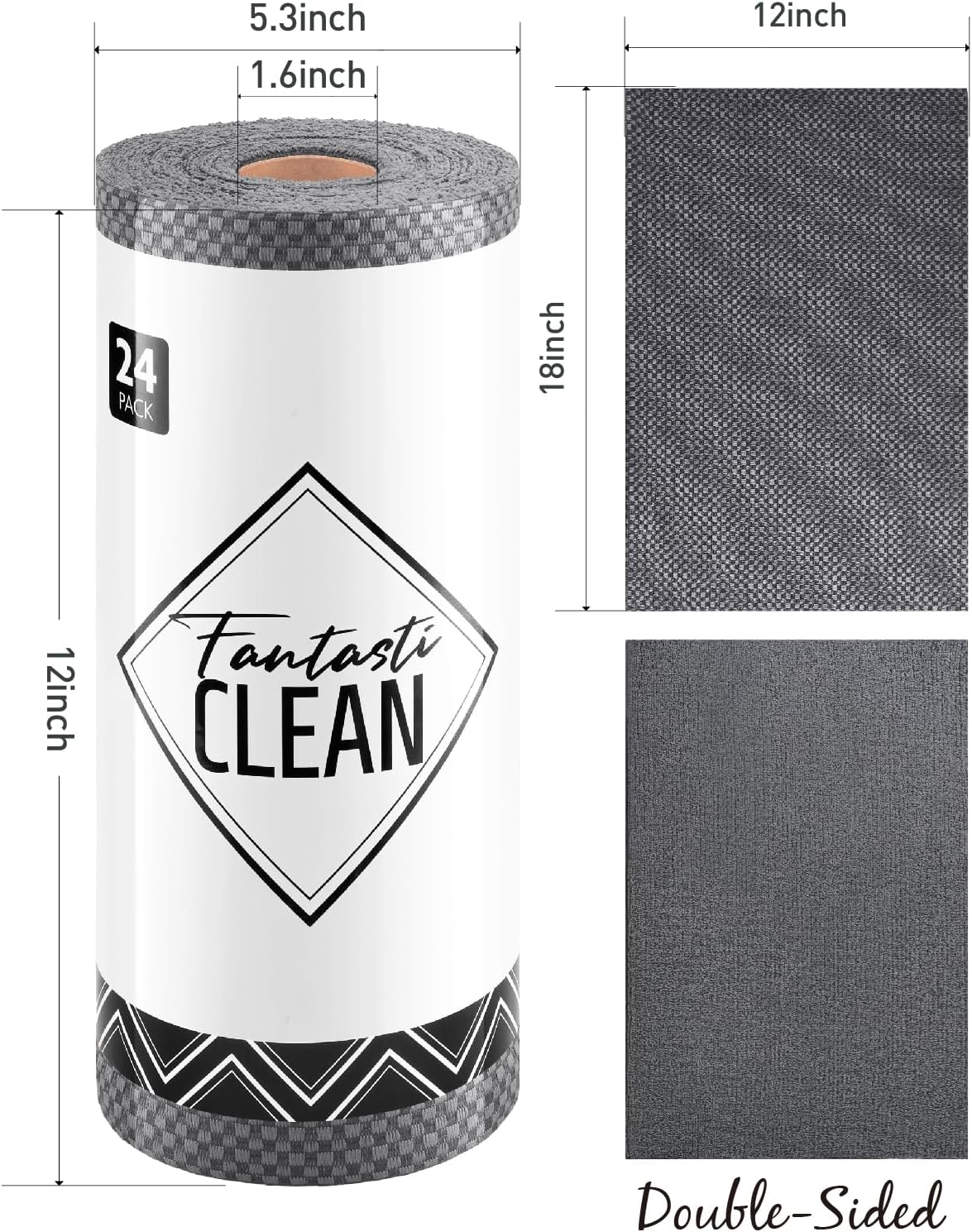 Fantasticlean Large Tear-Away Microfiber Cloth Roll 18 x 12 24 Sheets DimGrey
