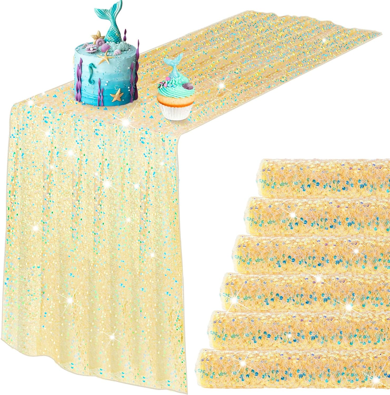 6 Pcs Gold Iridescent Sequin Table Runner 12x72 Inch
