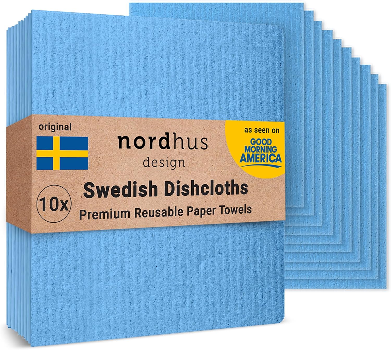 Nordhus Design Swedish Dishcloths 10-Pack Blue Reusable