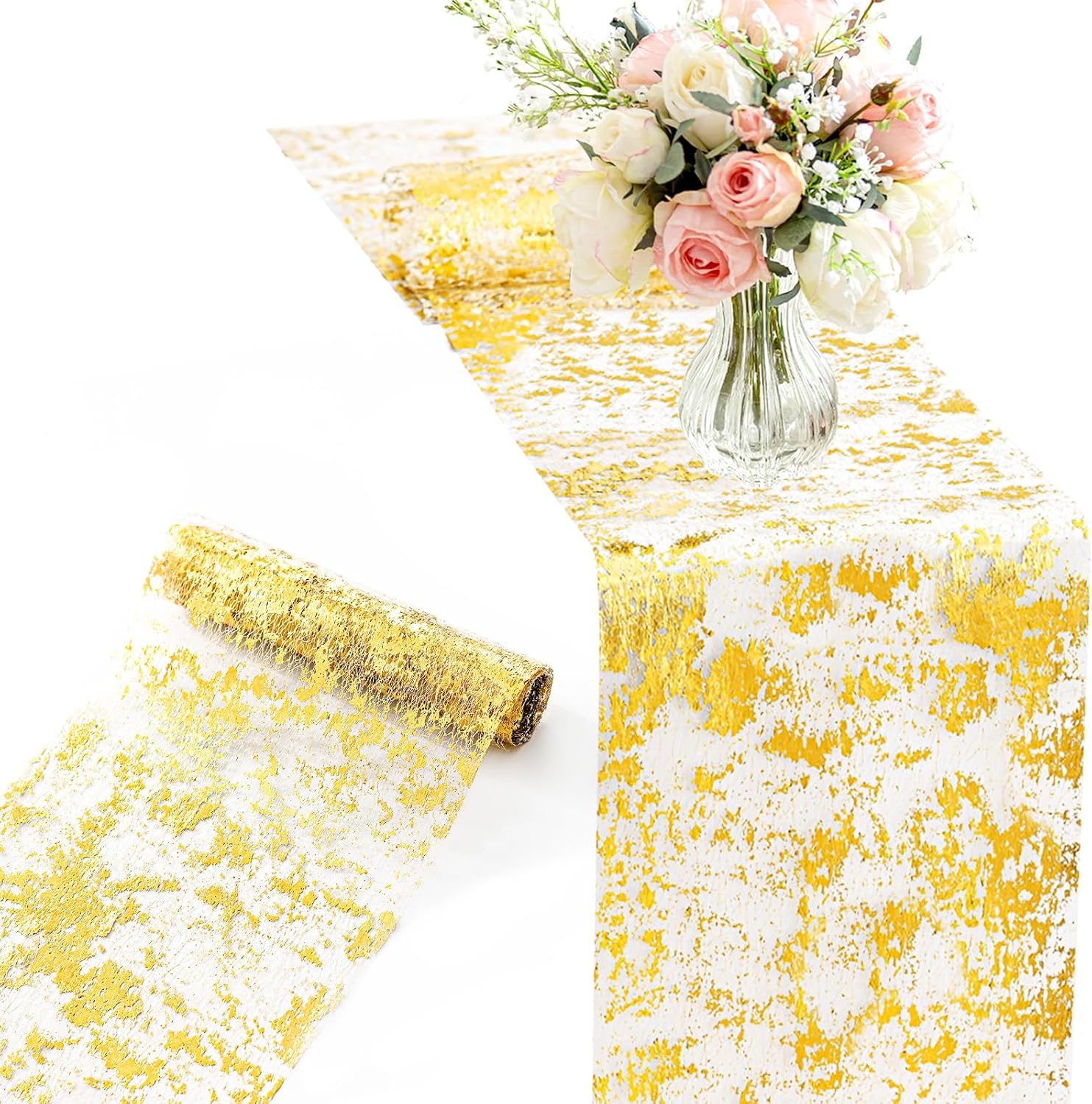 9FT Glitter Gold Table Runner Roll