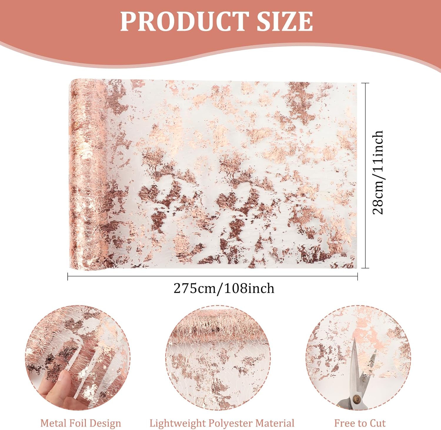 3 Piece Rose Gold Table Runner with Glitter Sequins