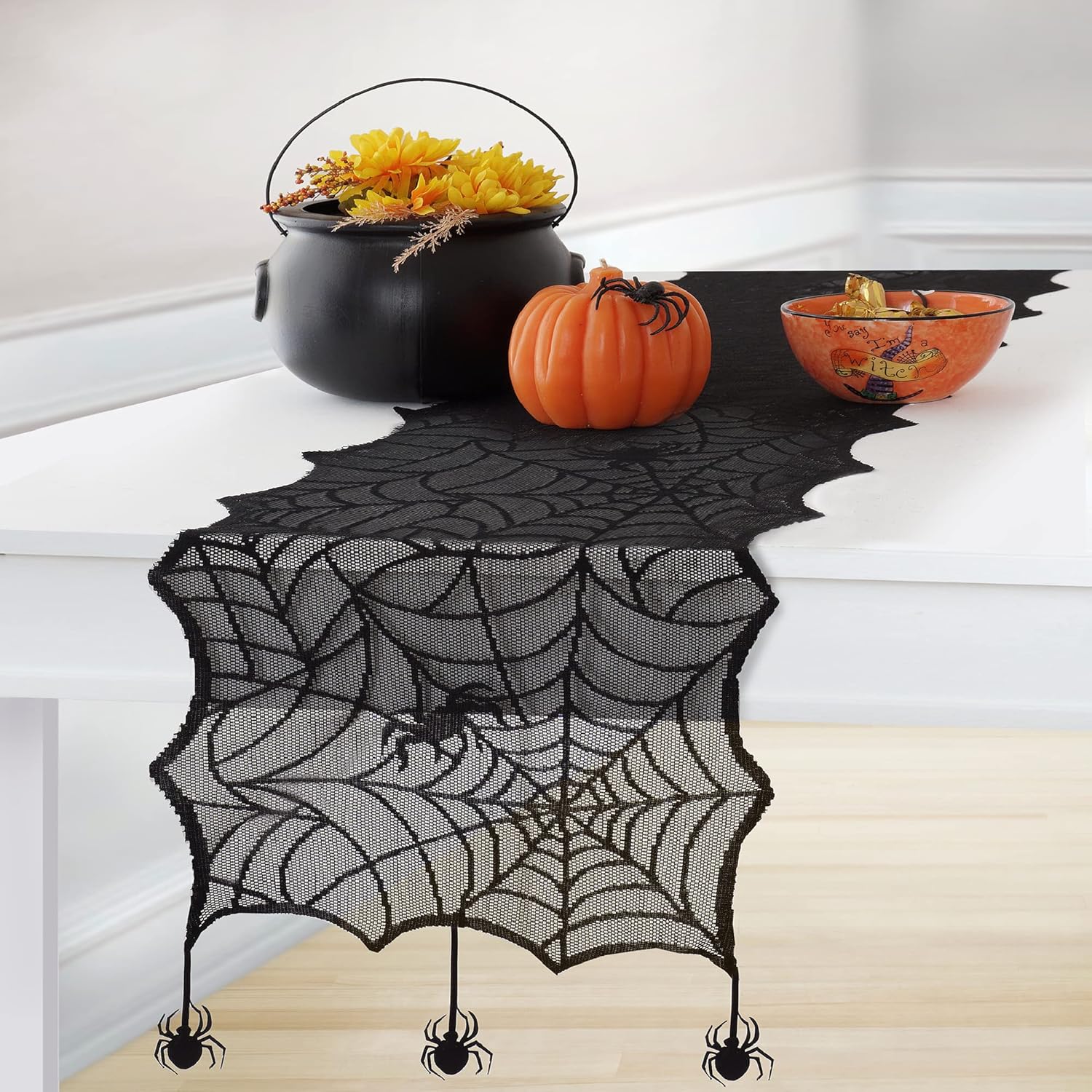 Elrene Halloween Spider Table Runner 13x70 Black