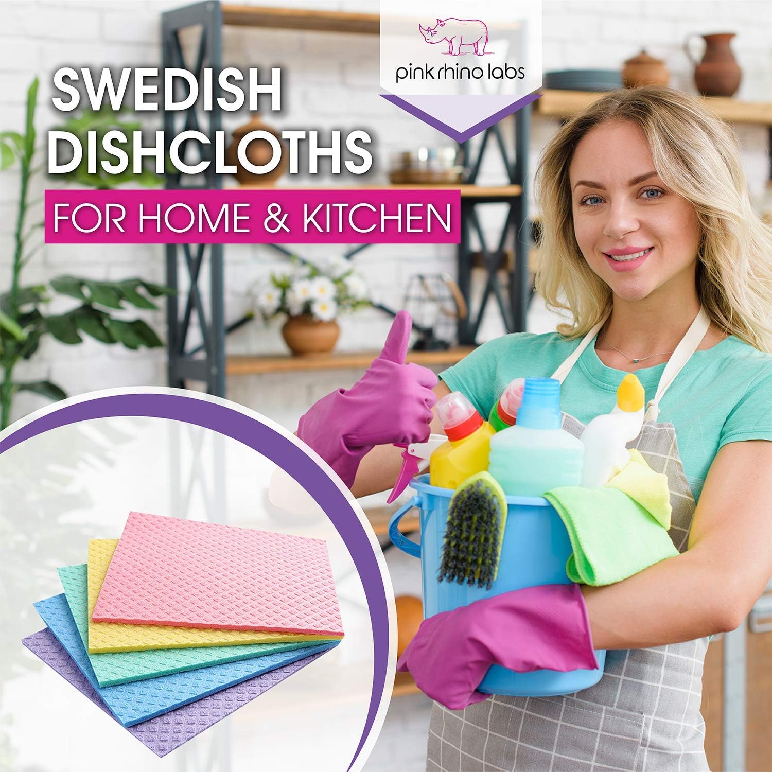 Pink Rhino Labs Swedish Dishcloths 10-Pack Reusable Cleaning Cloths