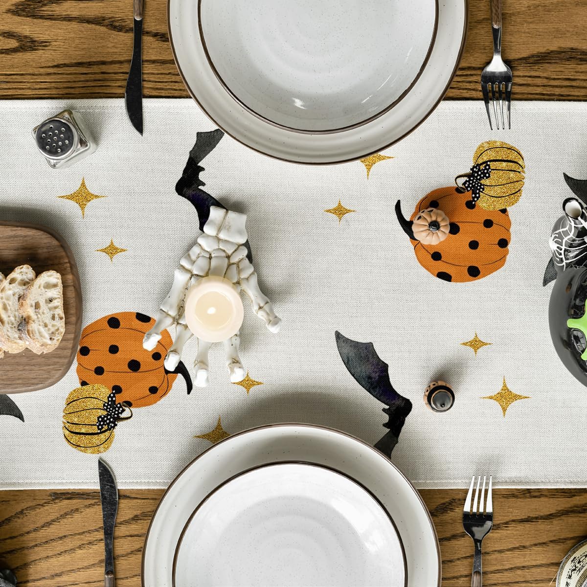 Artoid Mode Spooky Halloween Table Runner with Black Cat Design