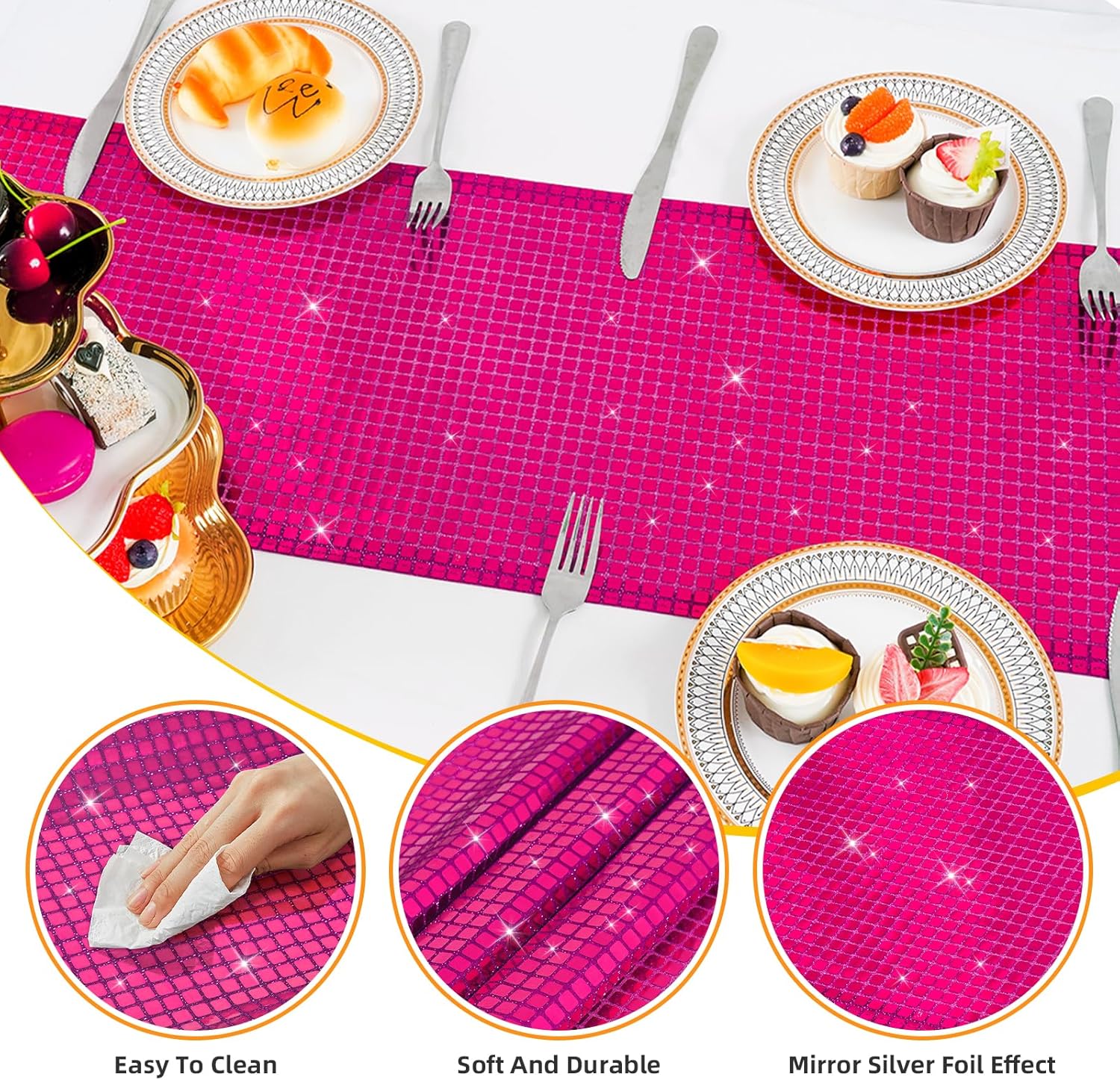 SquarePie Hot Pink Sequin Table Runner 12x108 Inches 2 Pack