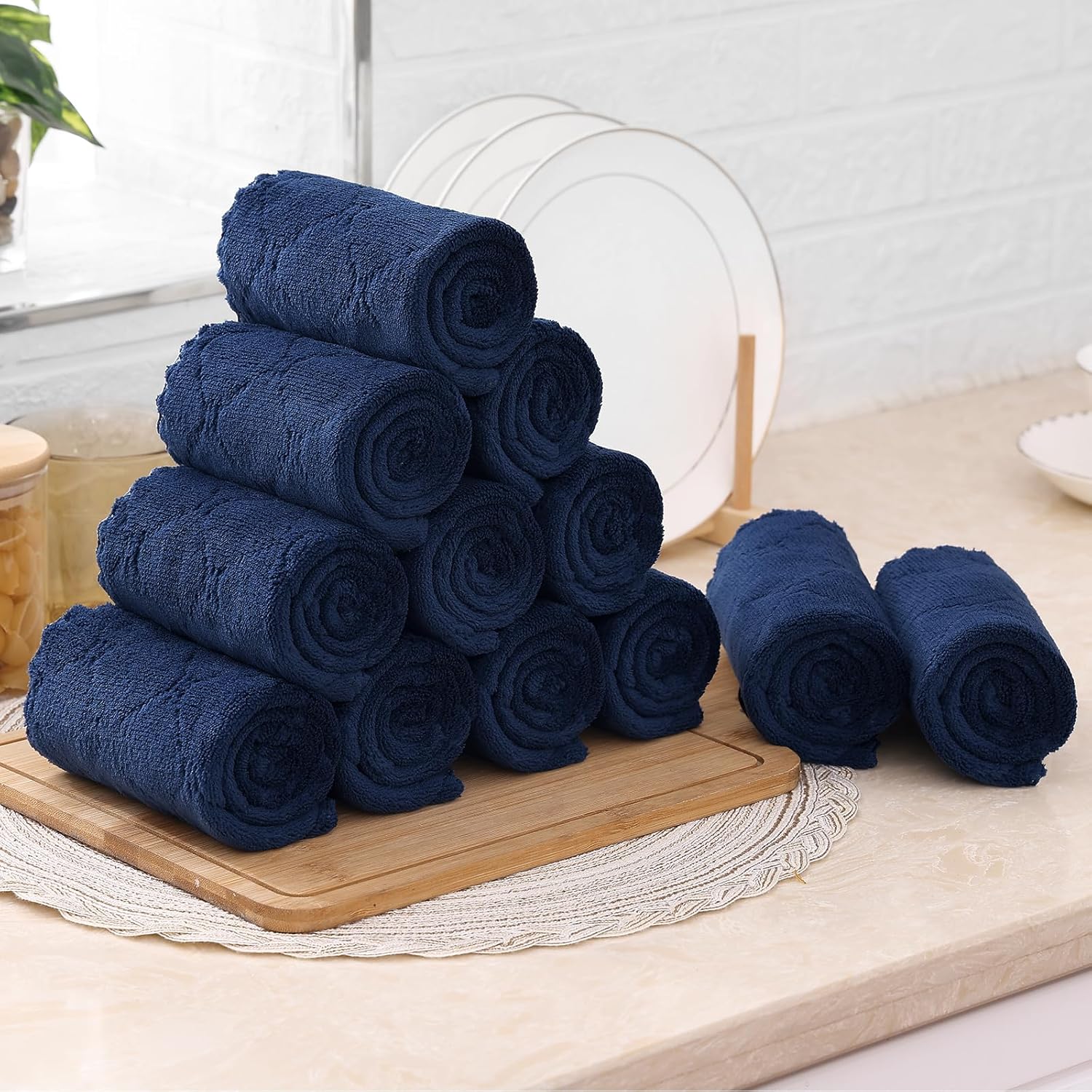 Mordimy 24 Pack Dish Towels 10x10 Dark Grey Navy Blue
