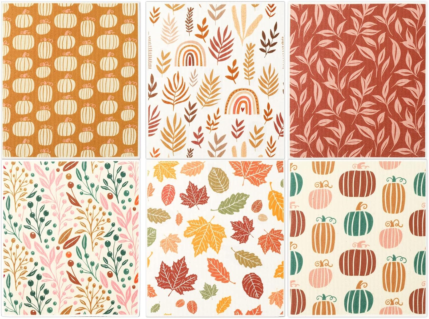 Whaline Fall Boho Dishcloths 6Pcs Reusable Kitchen Towel