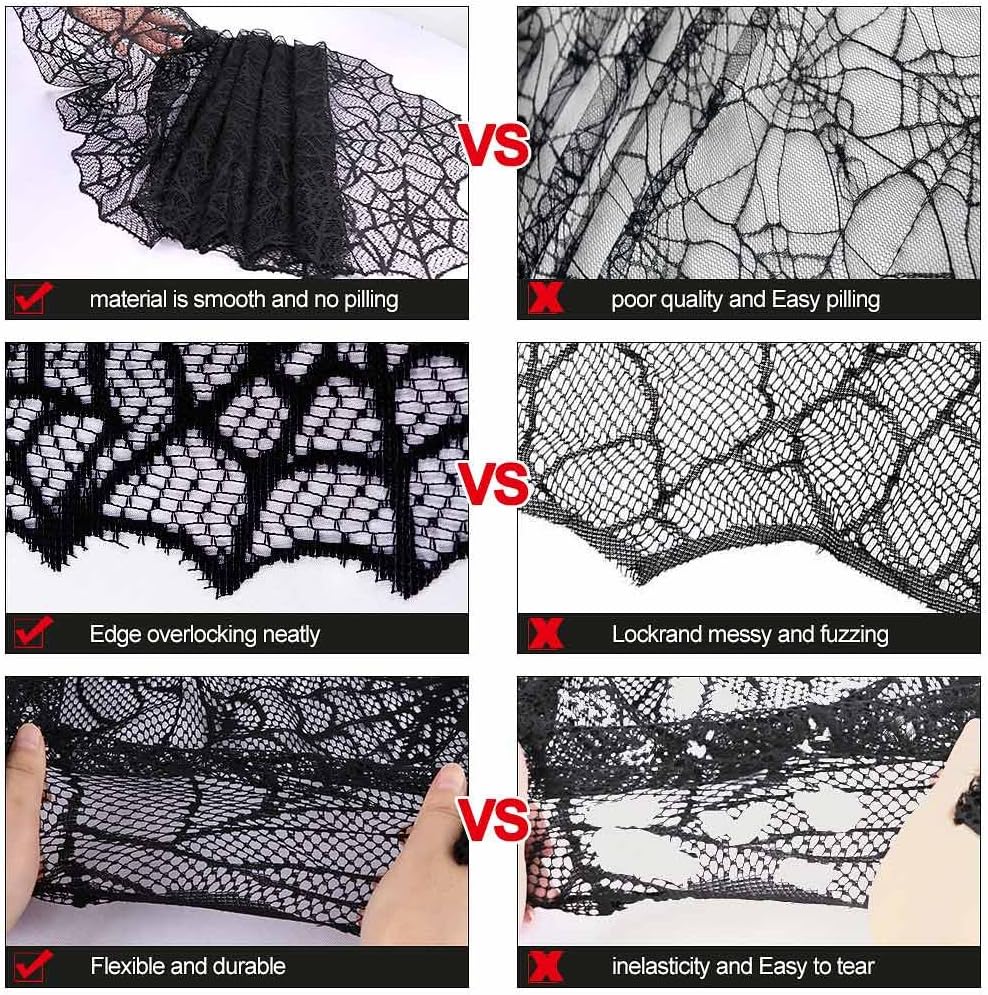 AerWo 80x20 Inch Black Spider Web Table Runner Halloween Decoration