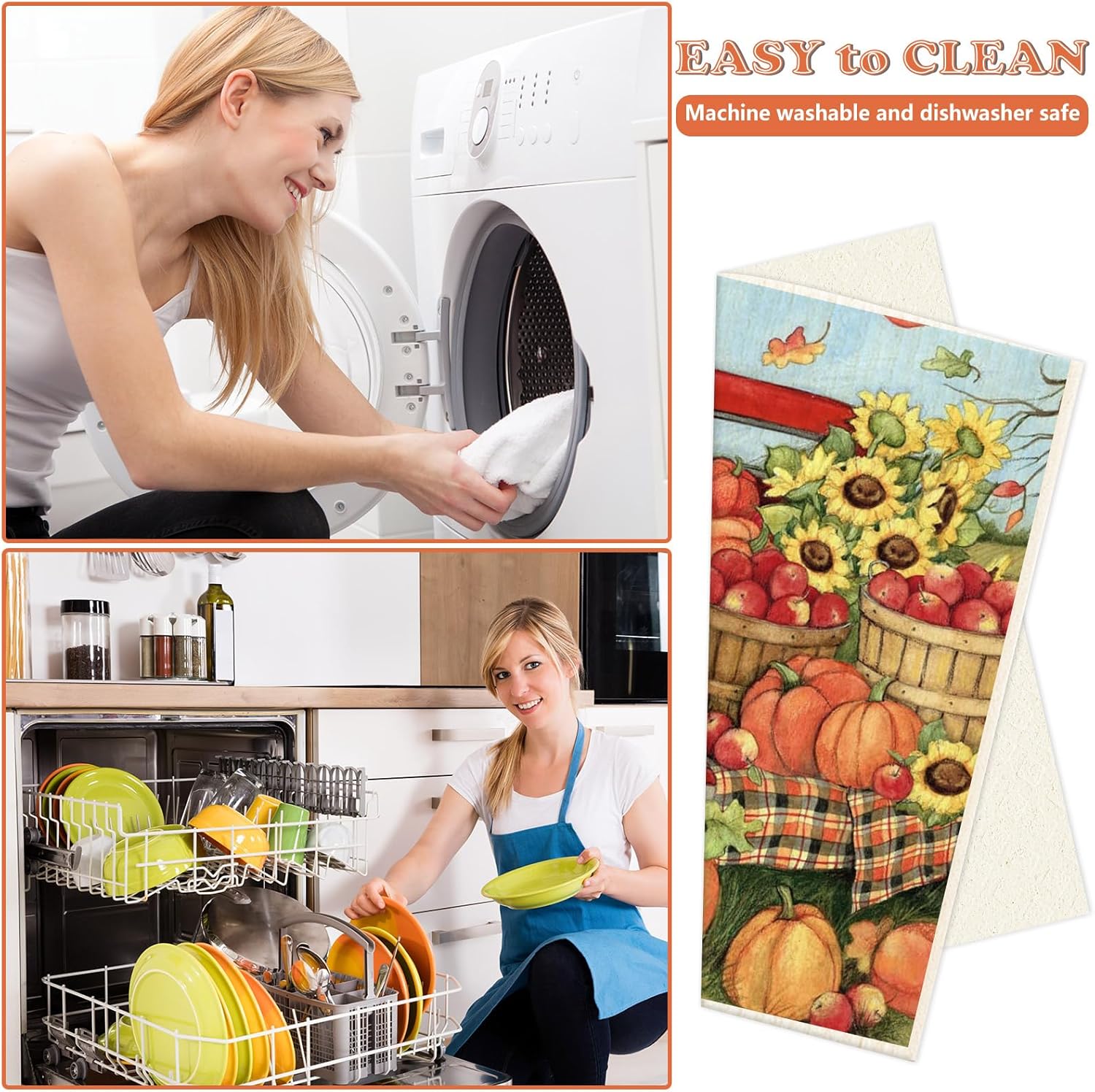 Swedish Style Dish Cloths 6Pcs Fall Themed Cotton Towels