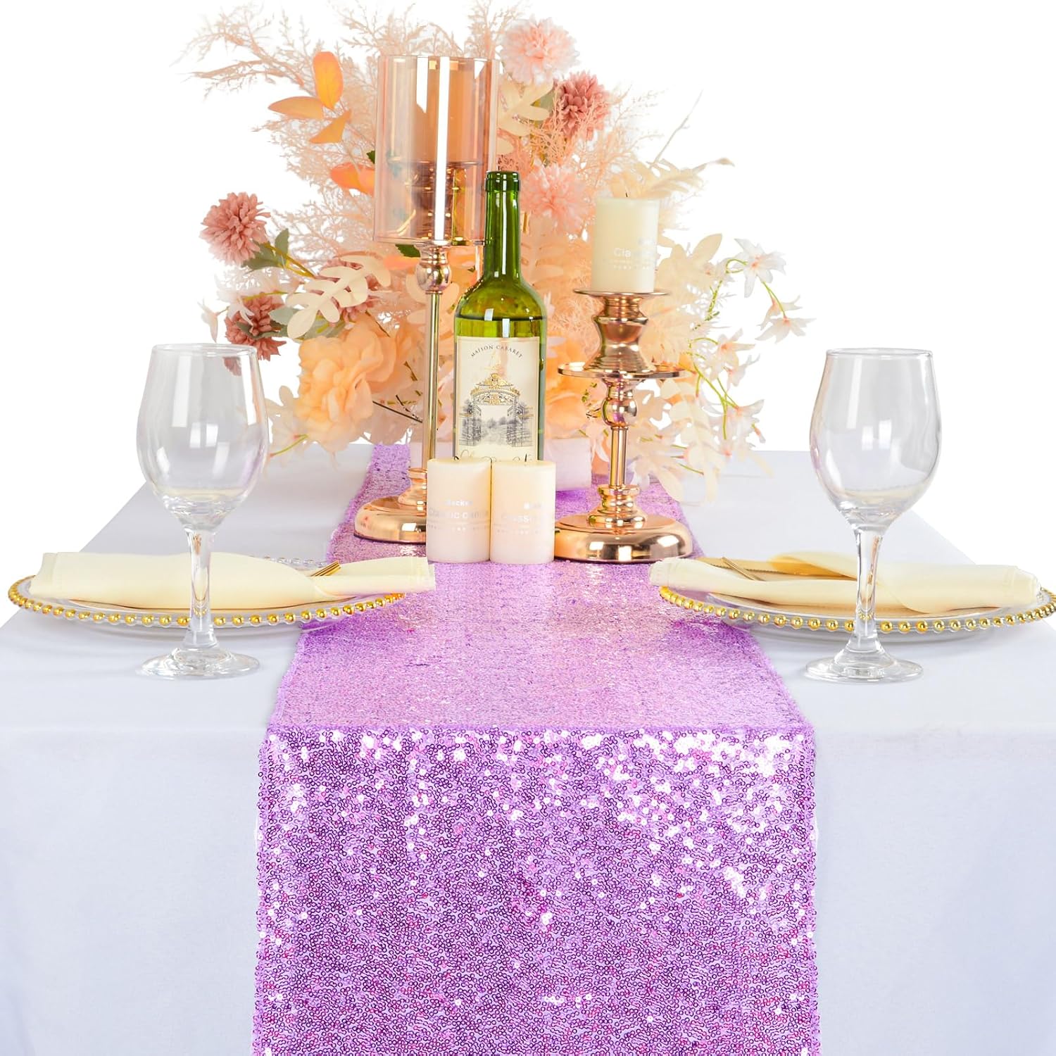 ShinyBeauty Lavender Sequin Table Runner 2pcs 12x72-Inch Wedding Decoration