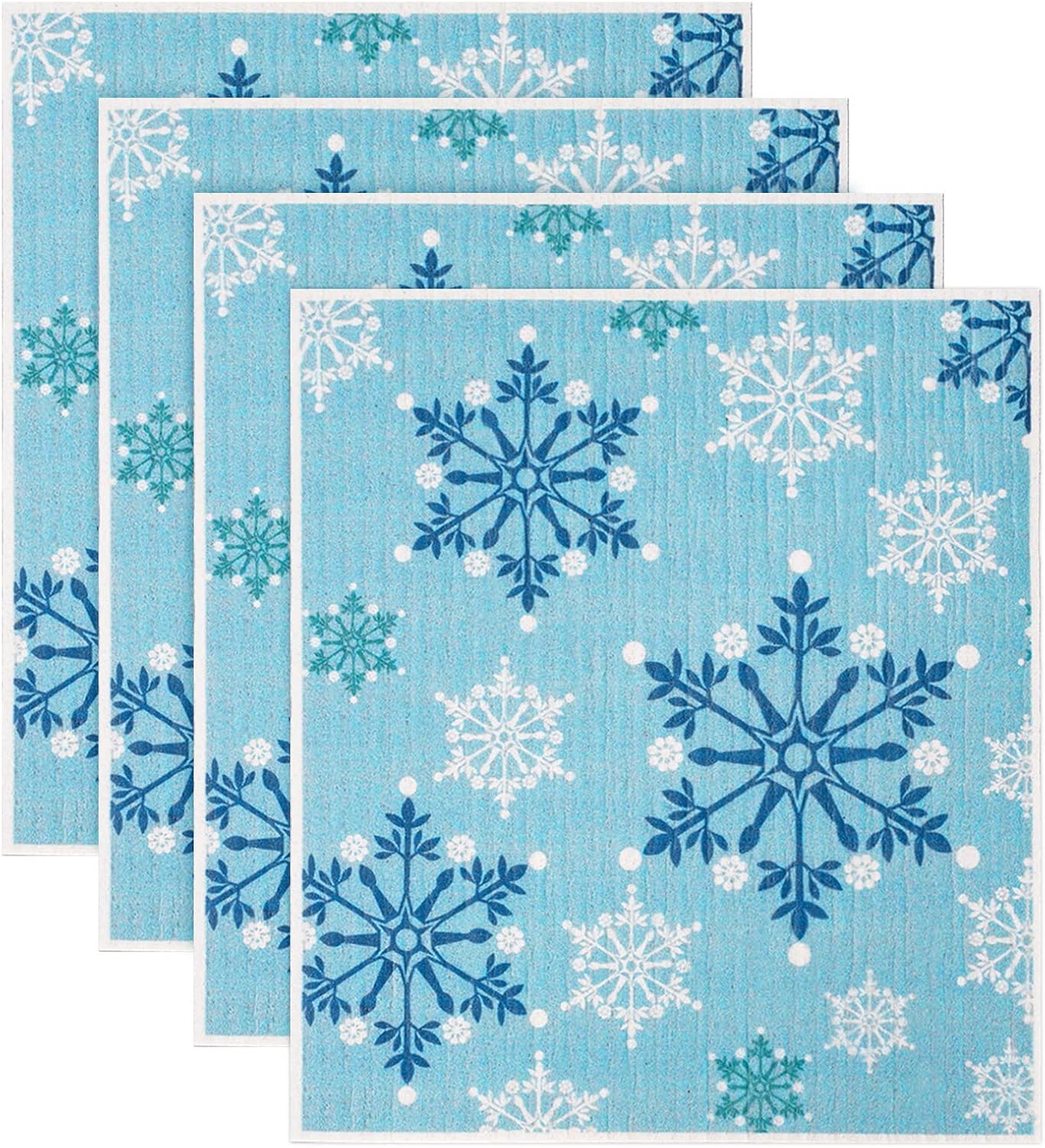 Whaline 4Pcs Christmas Swedish Dishcloths Reusable Kitchen Towels