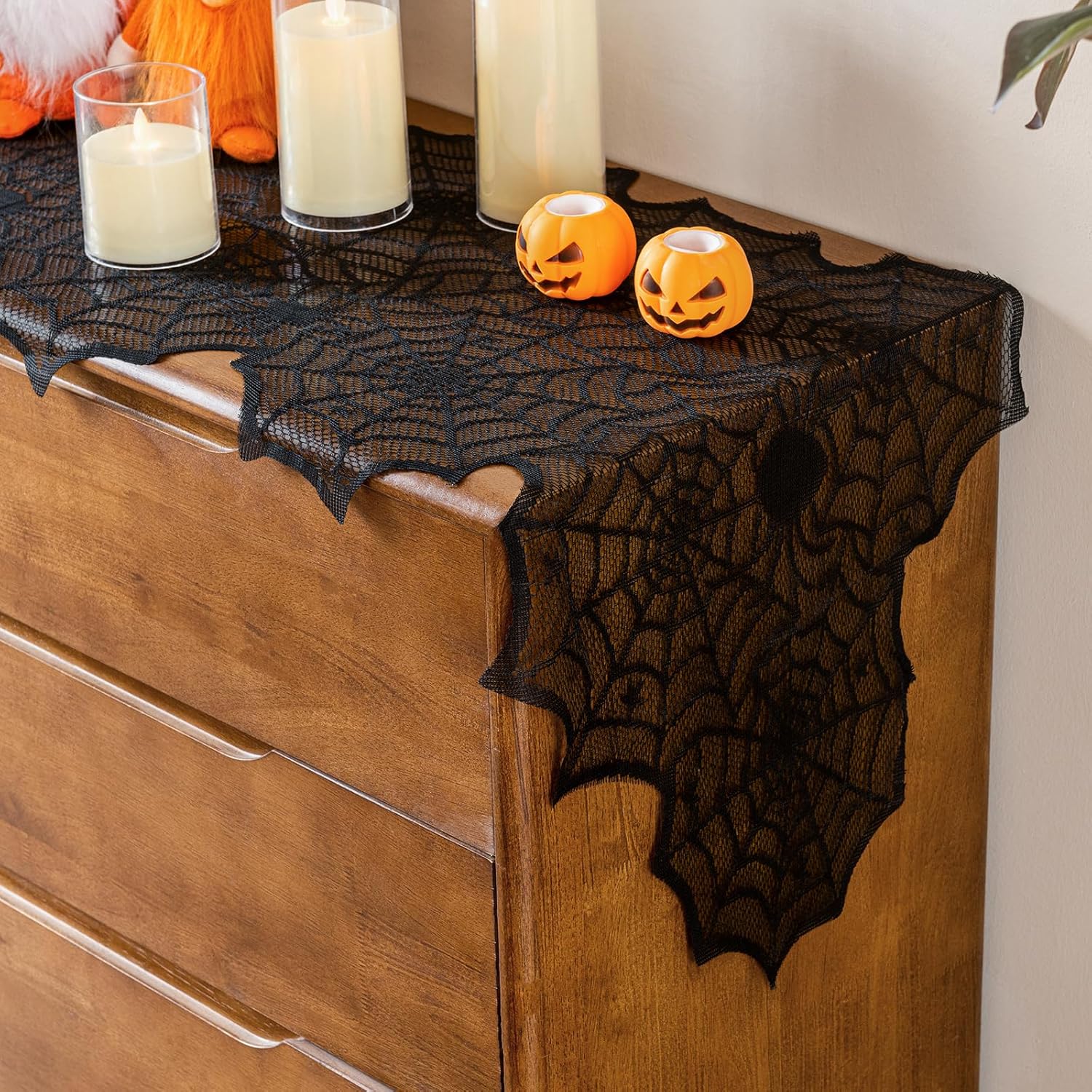 Sioloc Halloween Table Runner with Black Lace Spider Web Design