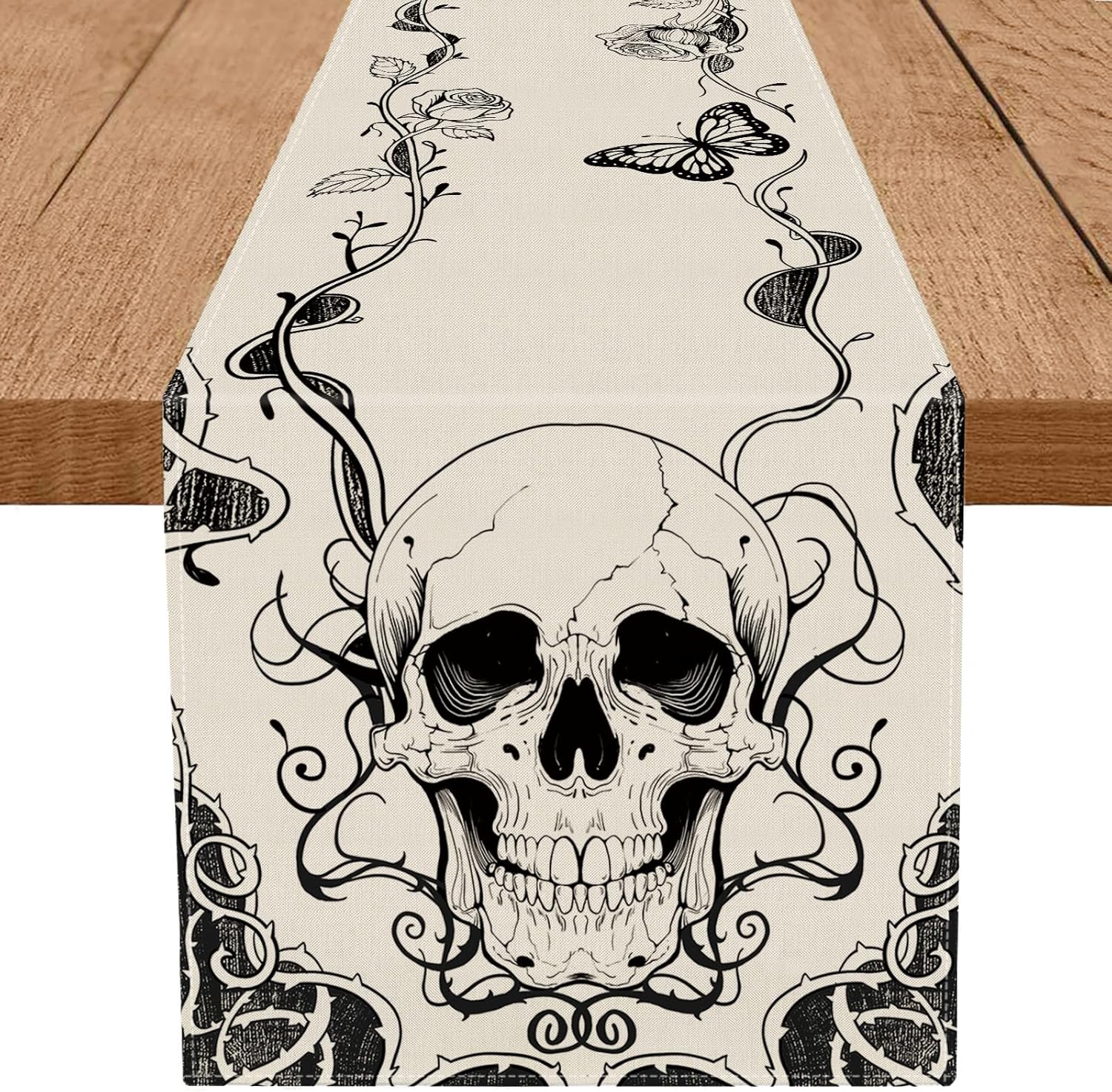 GPGHE Halloween Table Runner Gothic Skull Design 13x72 Inch