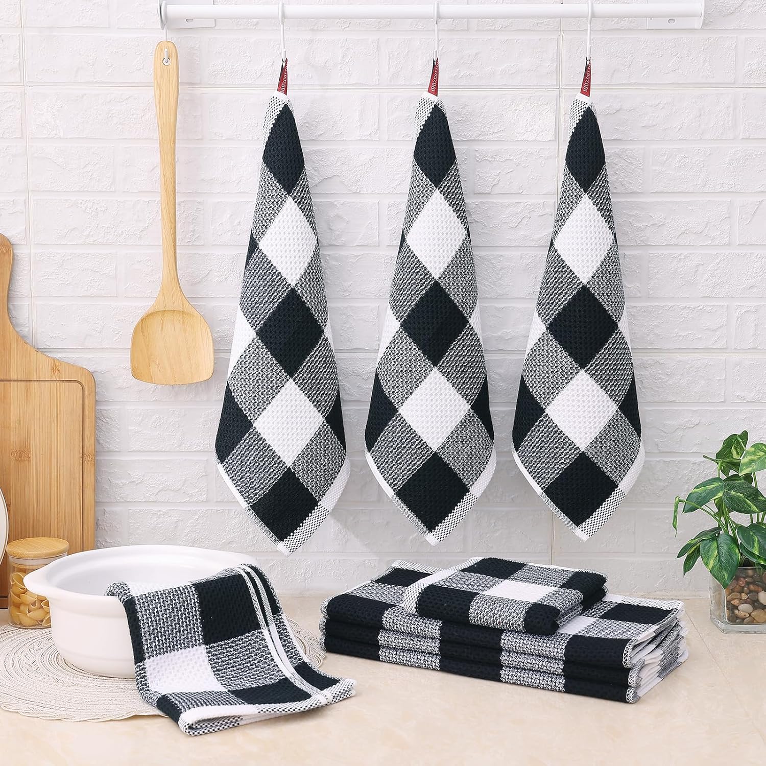 Homaxy Check Plaid Dish Cloths and Towels Set of 8