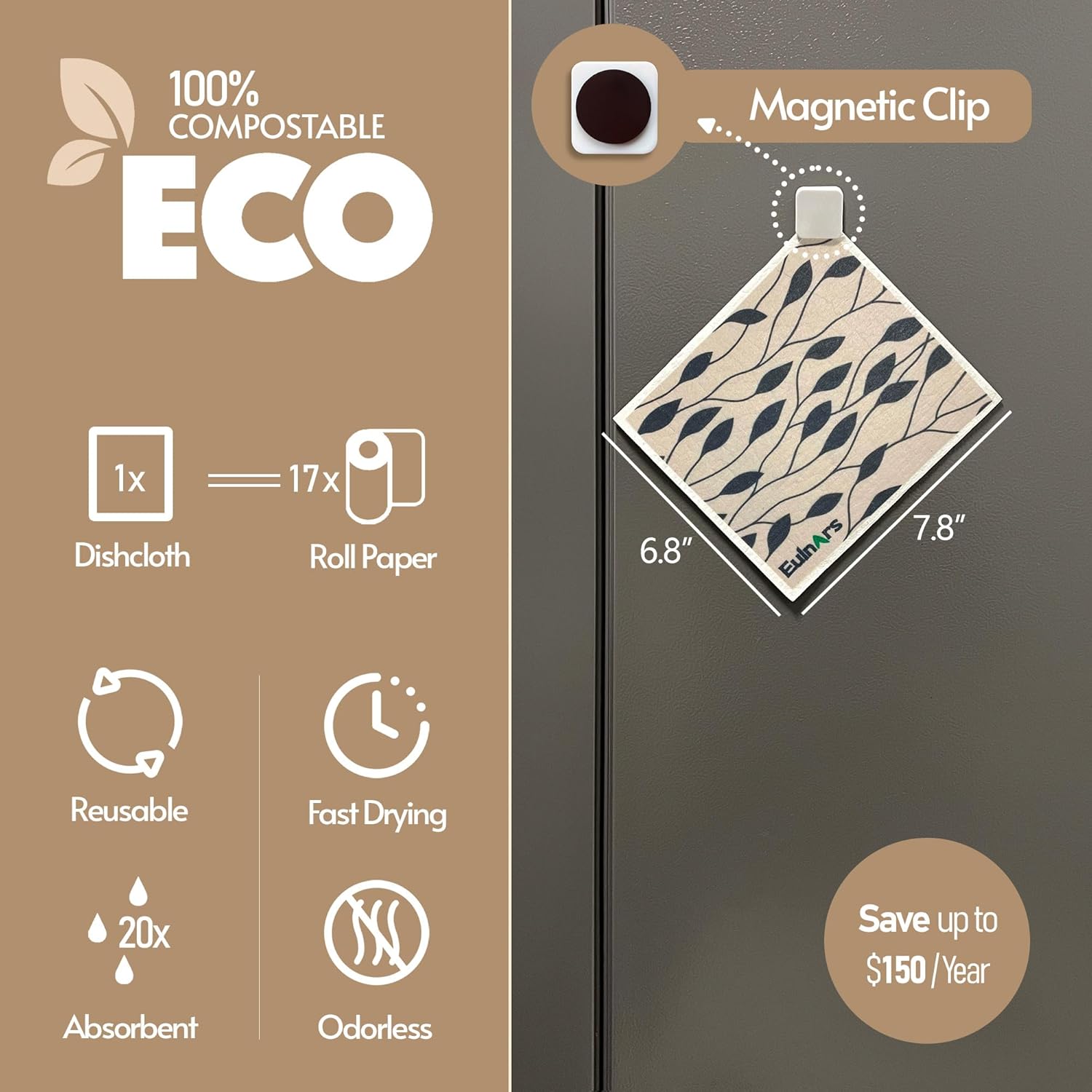 Eulnars Reusable Paper Towels 8-Pack with Clips
