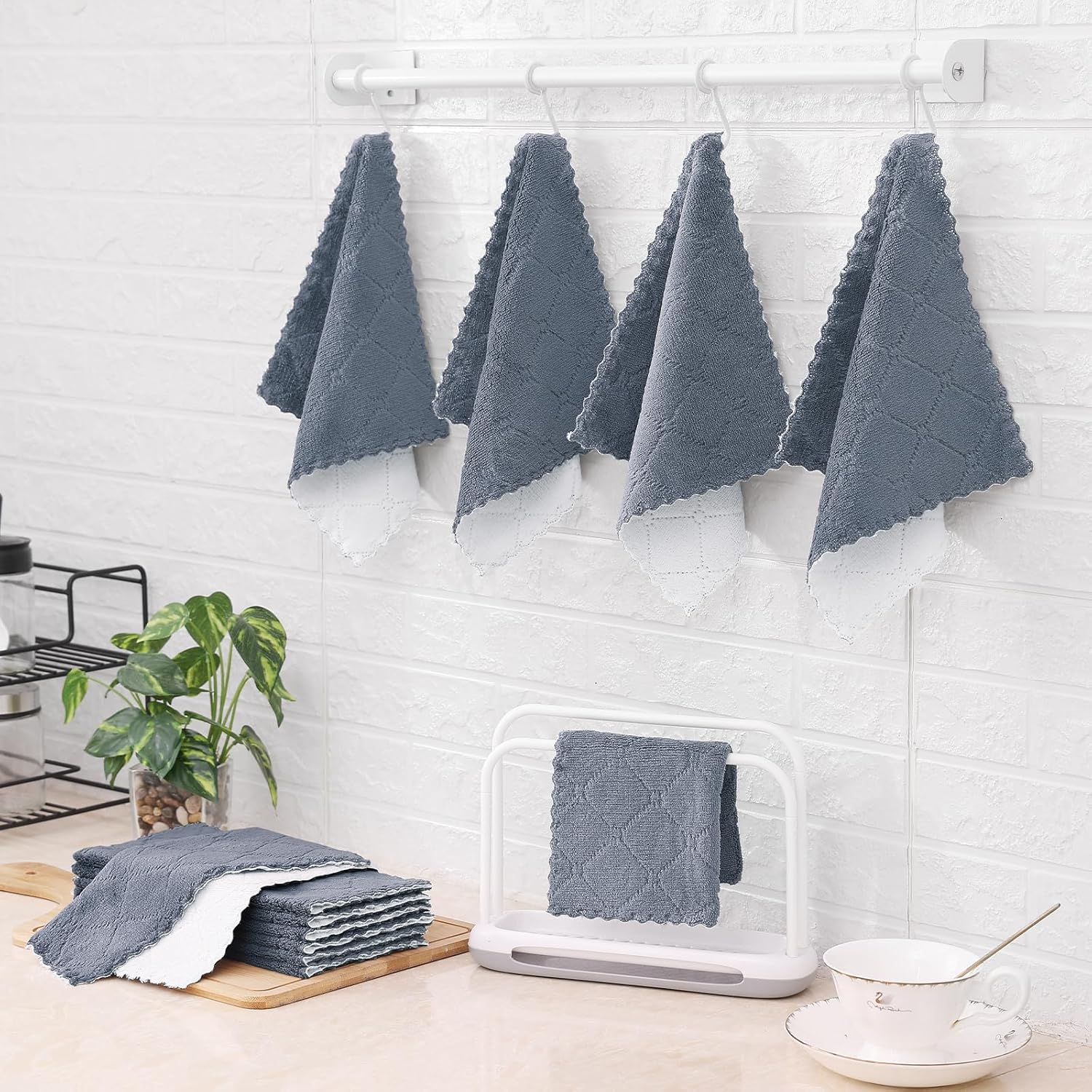 Mordimy 12-Pack Kitchen Cloths Dish Towels 10x10 Dark Grey White