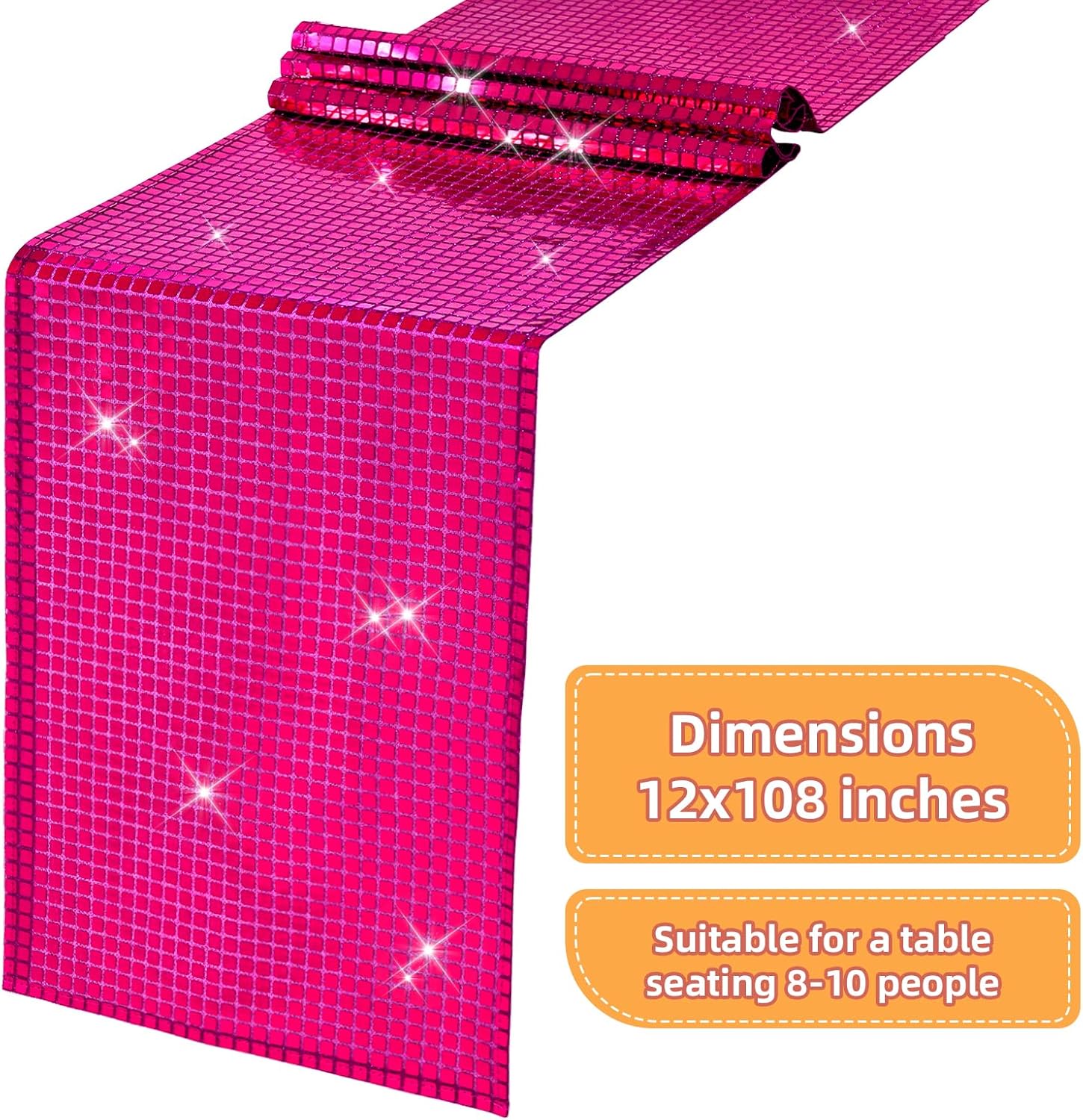 SquarePie Hot Pink Sequin Table Runner 12x108 Inches 2 Pack