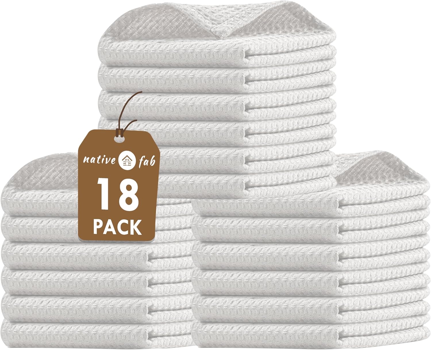 Native Fab Waffle Dish Cloths 18 Pack - 12x12 White