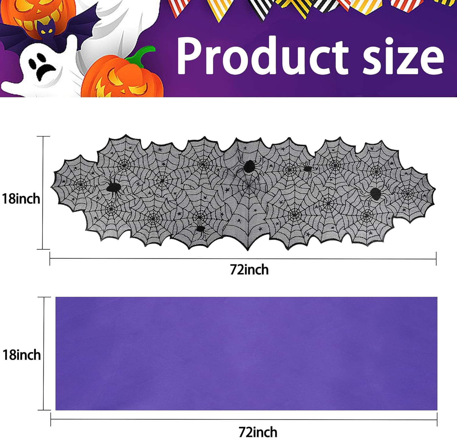 RunNico Halloween Spider Web Table Runner 72 x 18