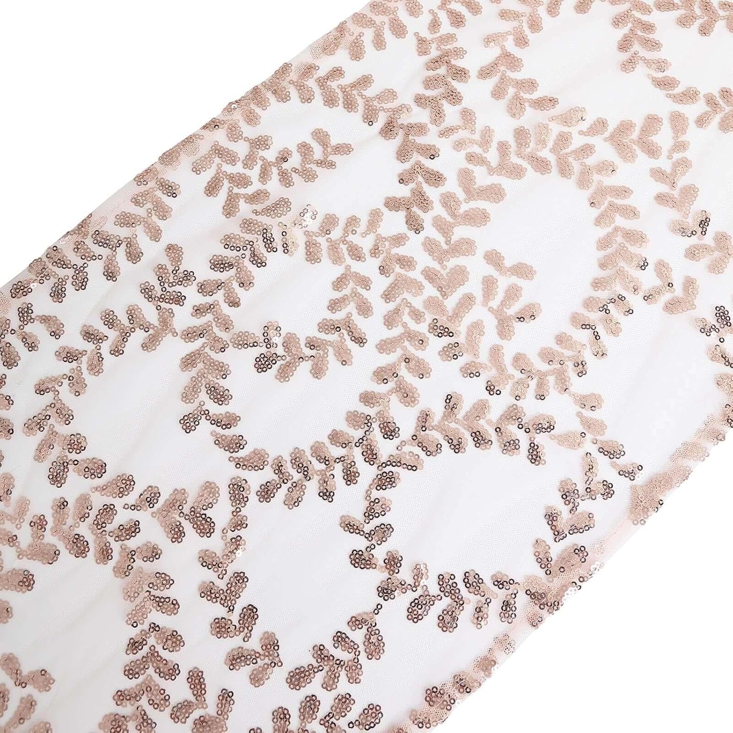 Efavormart 12x108 Blush Rose Gold Leaf Vine Sequin Table Runner
