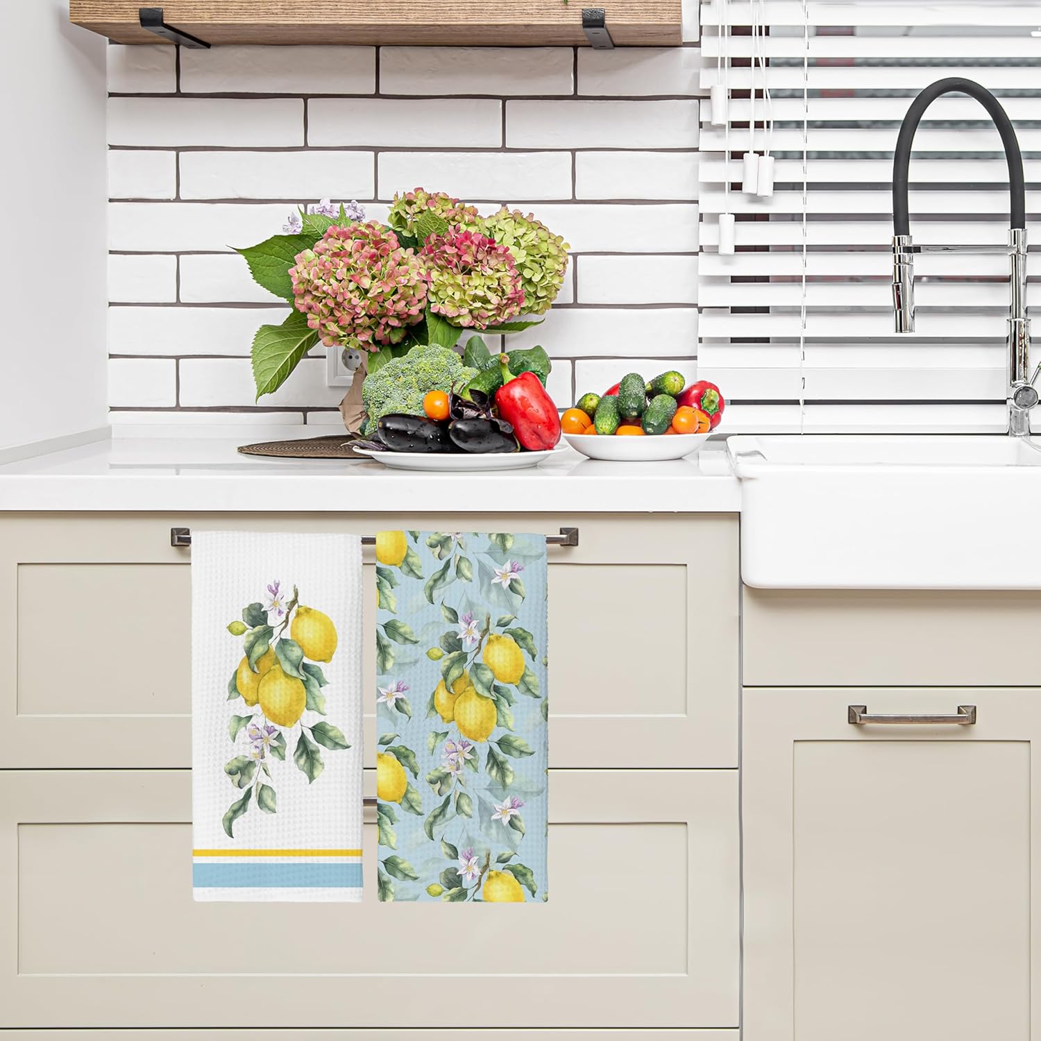 Yellow Lemon Seasonal Kitchen Towels Set of 2