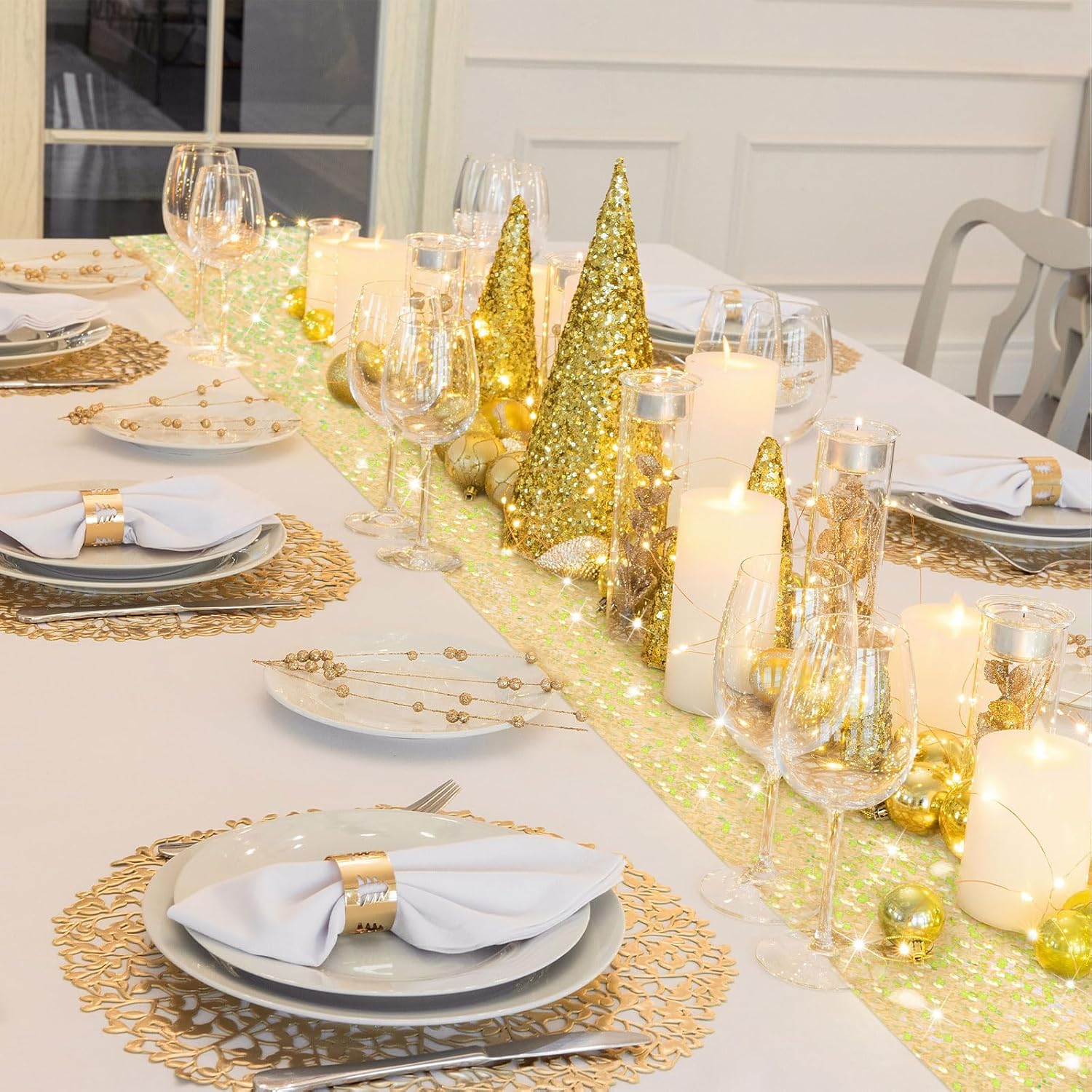 6 Pcs Gold Iridescent Sequin Table Runner 12x72 Inch