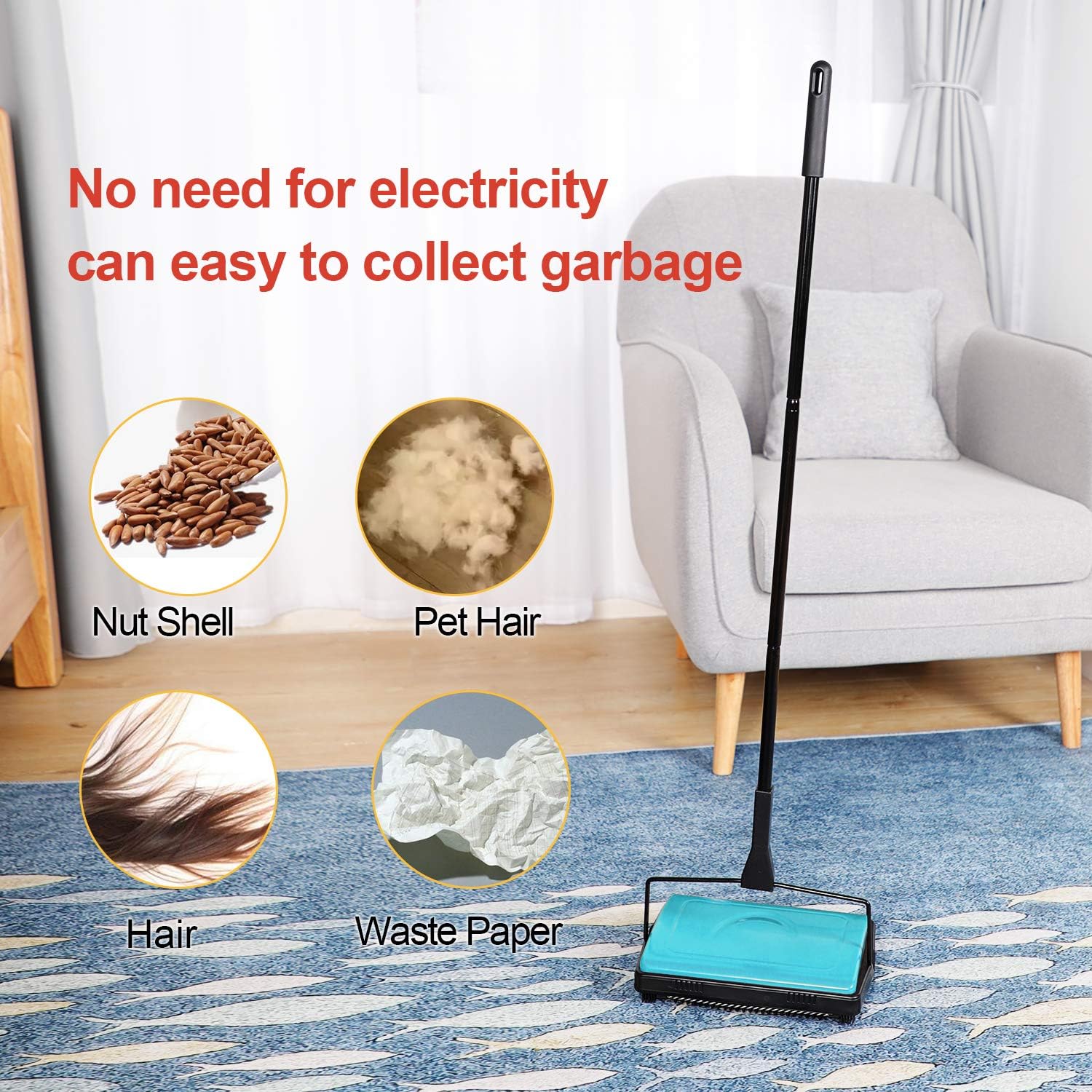 Yocada Carpet Sweeper with Brush for Home Office Cleaning