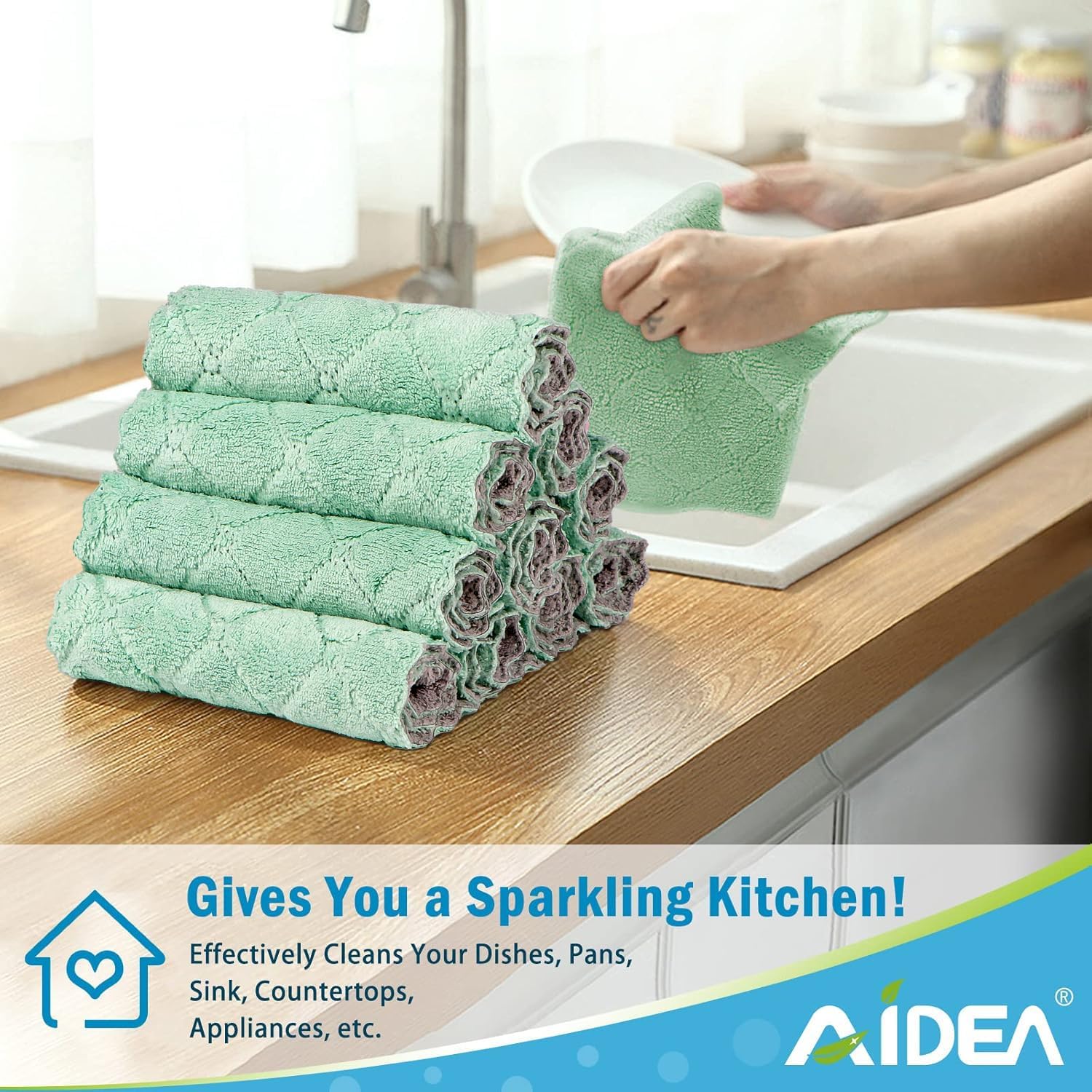AIDEA 12 Pack Coral Fleece Dish Towels
