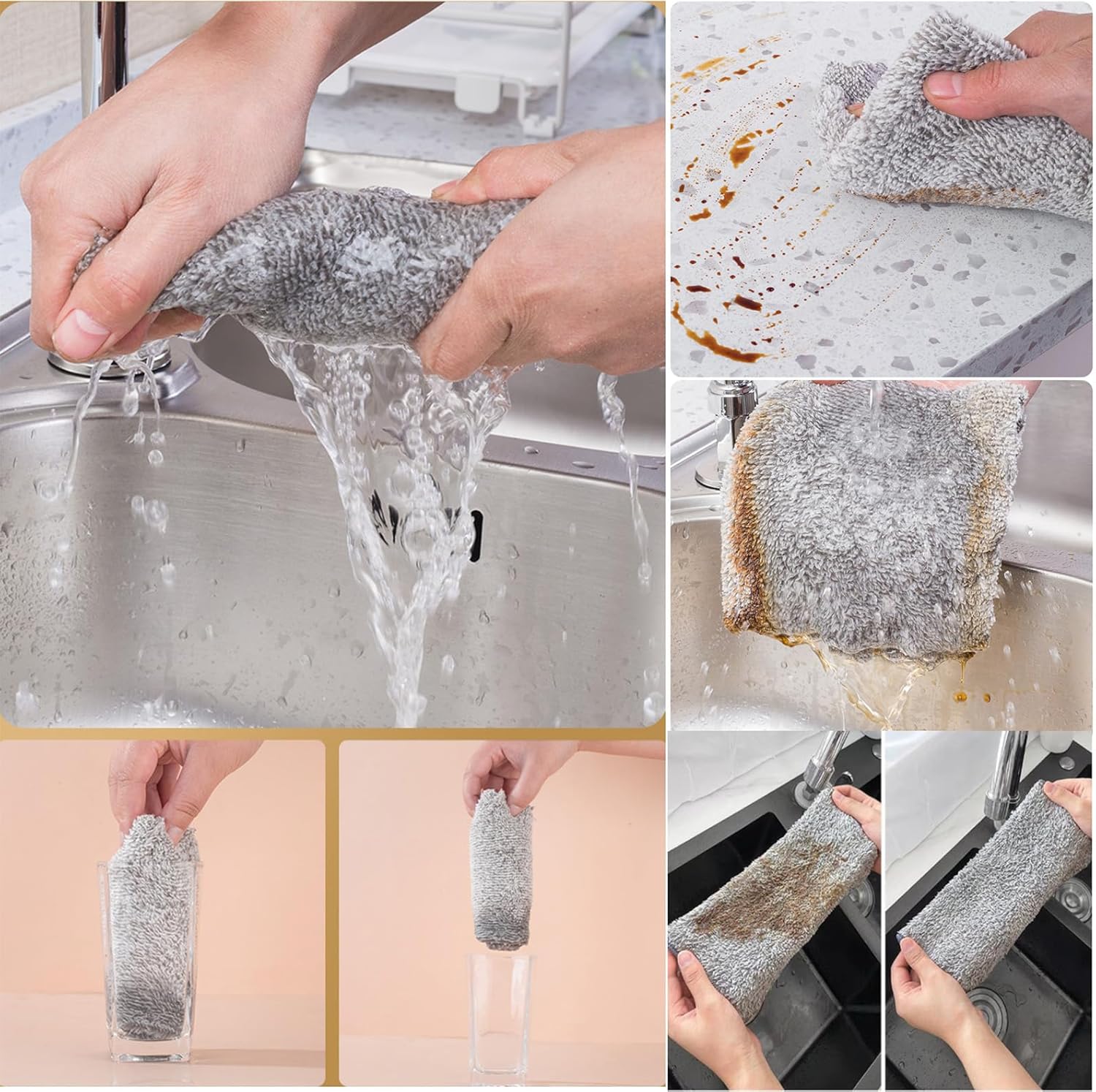20 Pack Reusable Dish Cloths Soft Coral Fleece Nonstick Microfiber