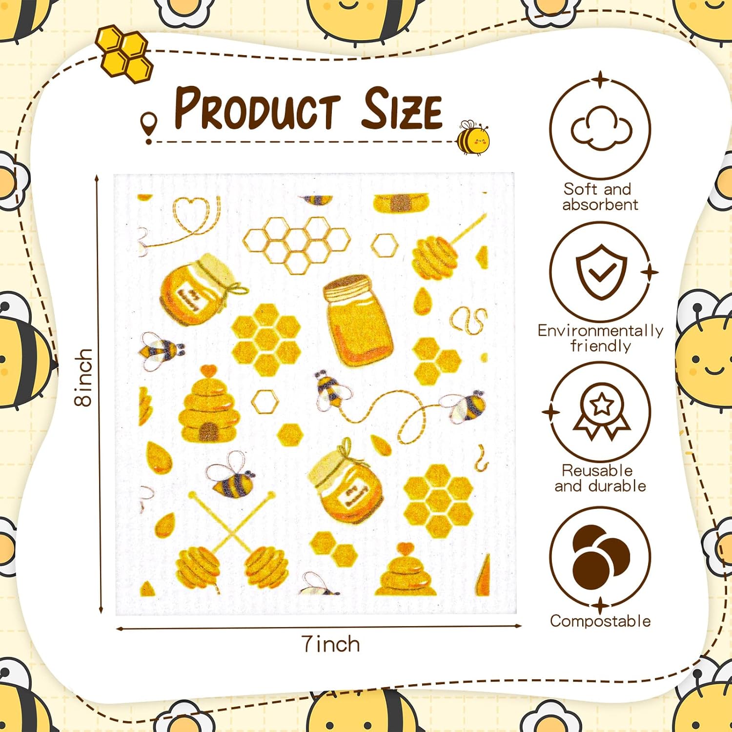 Newwiee 9 Pcs Bee Dish Cloths for Kitchen Cleaning