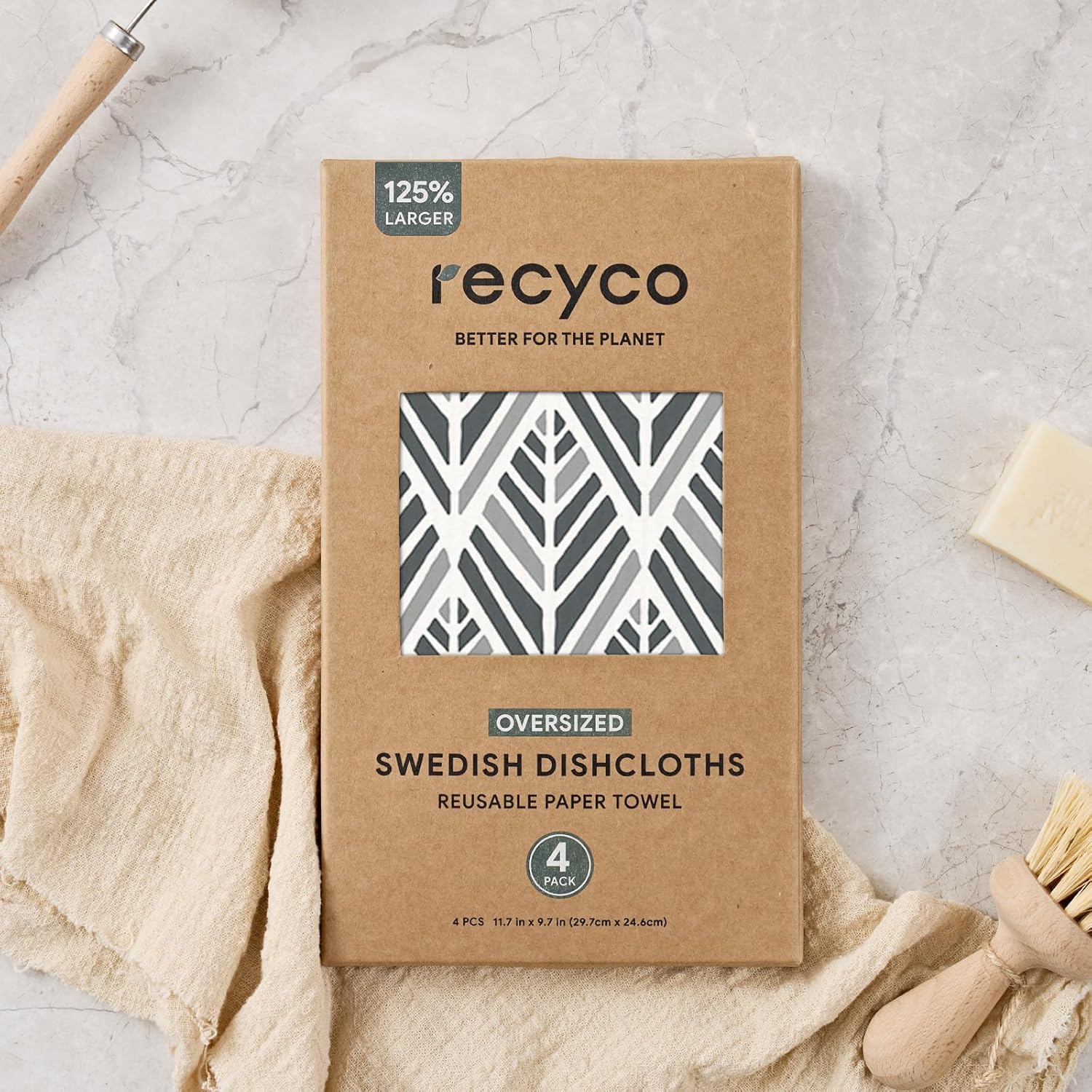 RECYCO 4-Pack Oversized Swedish Dishcloths for Kitchen