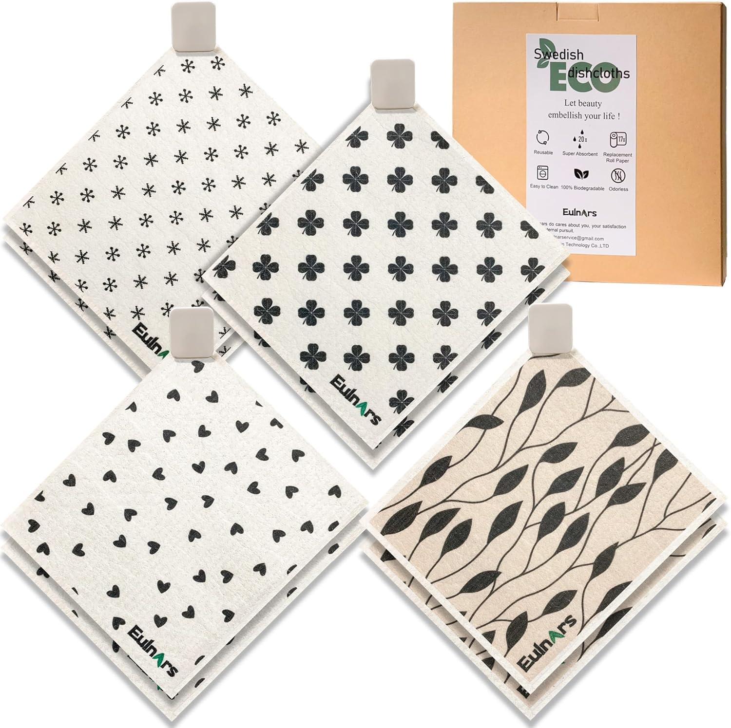 Eulnars Reusable Paper Towels 8-Pack with Clips