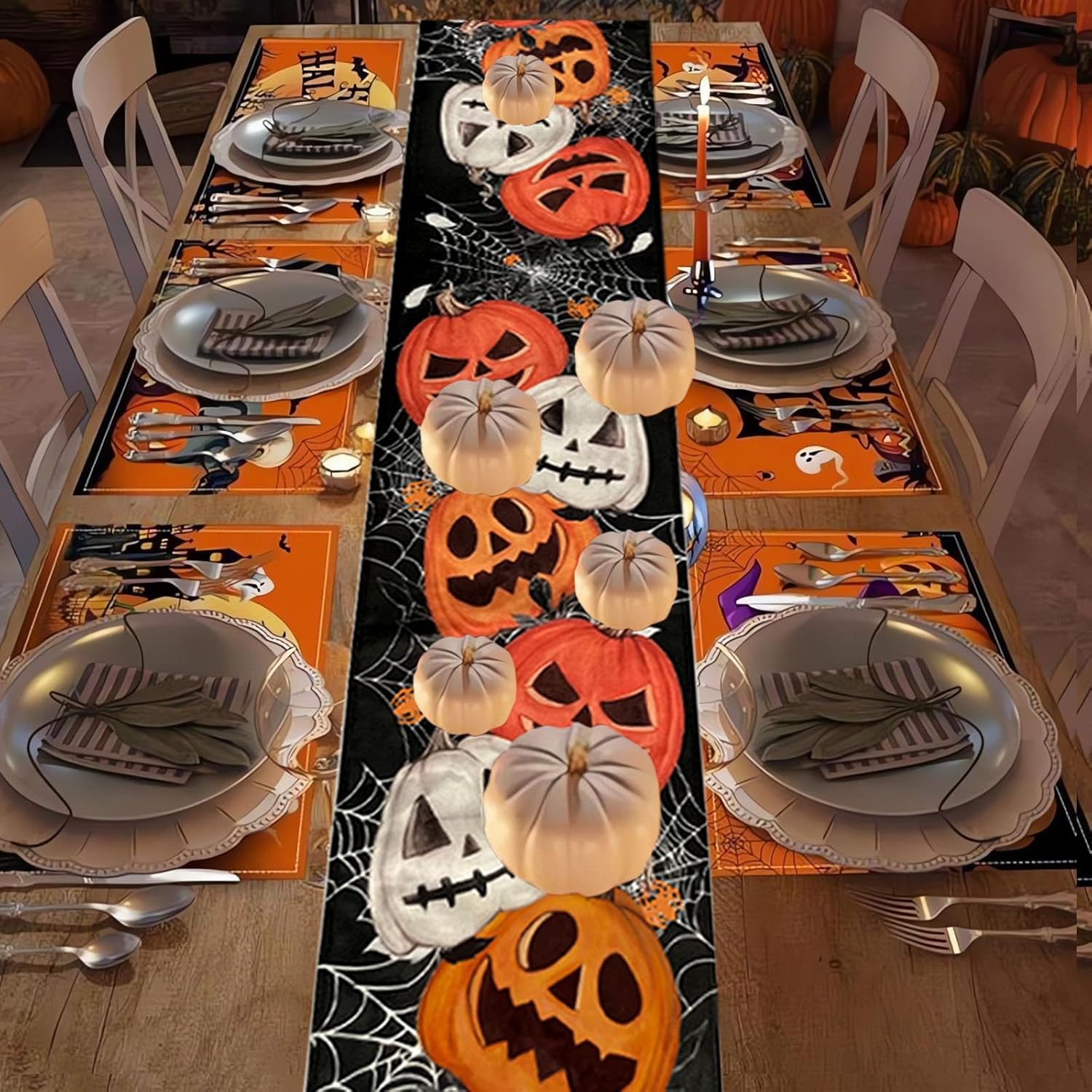Halloween Table Runner 72 Inch Spider Web Pumpkin Decor