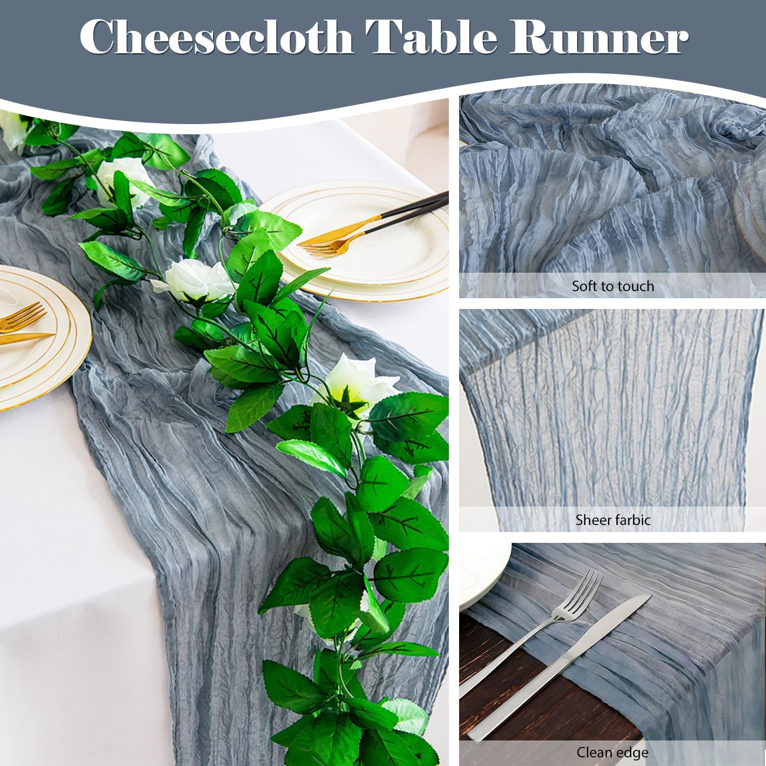 2 Pack 10 Ft Dusty Blue Cheesecloth Table Runners