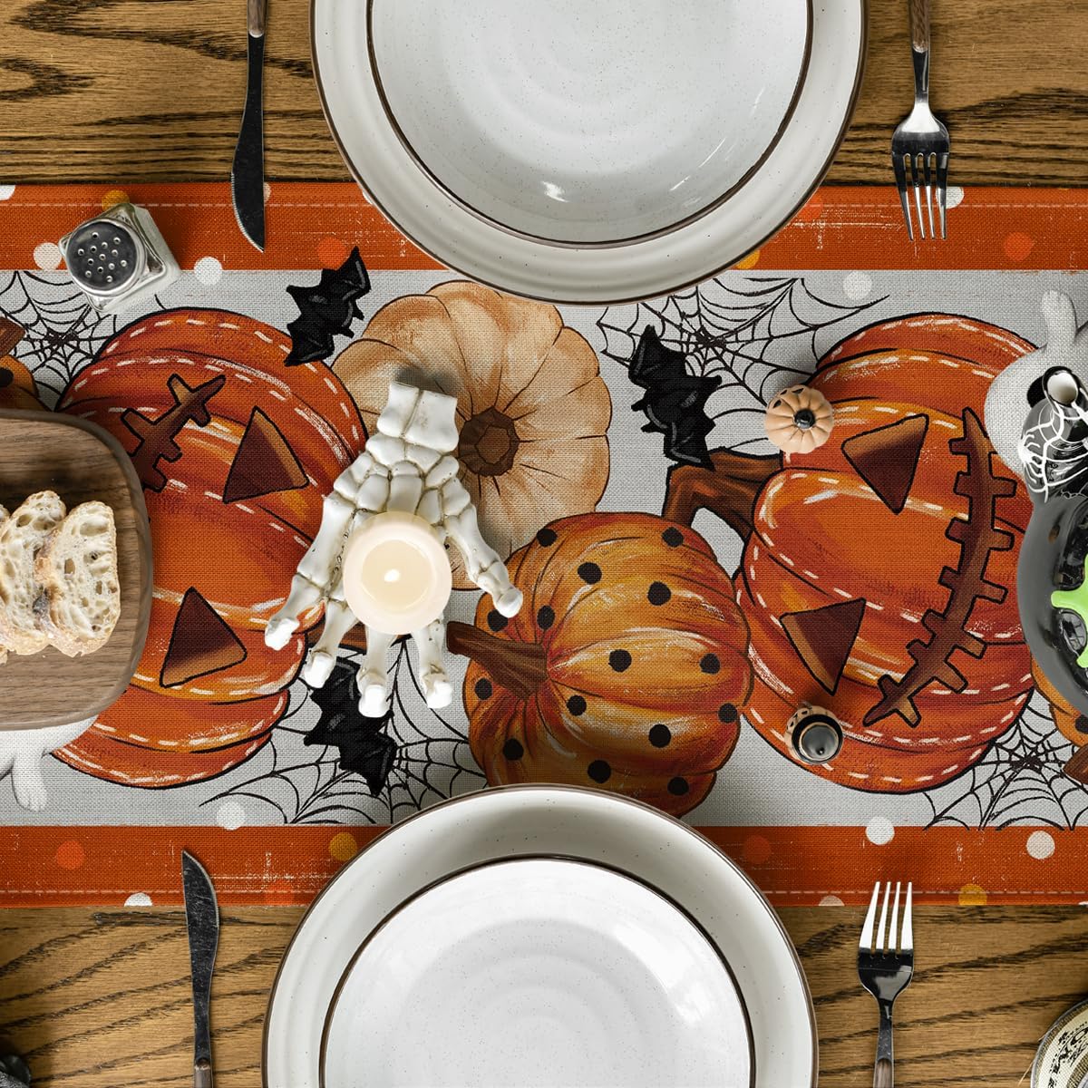 Artoid Mode Halloween Orange Pumpkin Ghost Table Runner 13x72 Inch